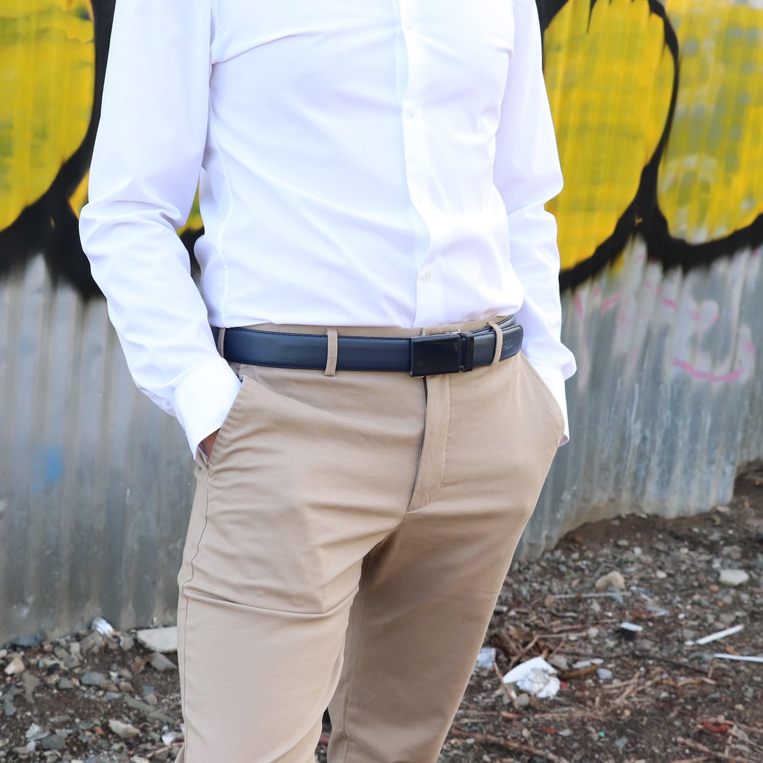 Falari Men Unisex Genuine Leather Ratchet Dress and Casual Belt, Automatic Sliding Buckle, Trim to Fit - Image 4