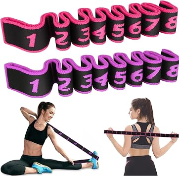 2Pcs Stretching Strap Gymnastics Stretch Band with 8 Loops, Elastic Yoga Straps for Stretching Equipment, Stretch Band for Physical Therapy, Pilates, Yoga, Gymnastics Exercise