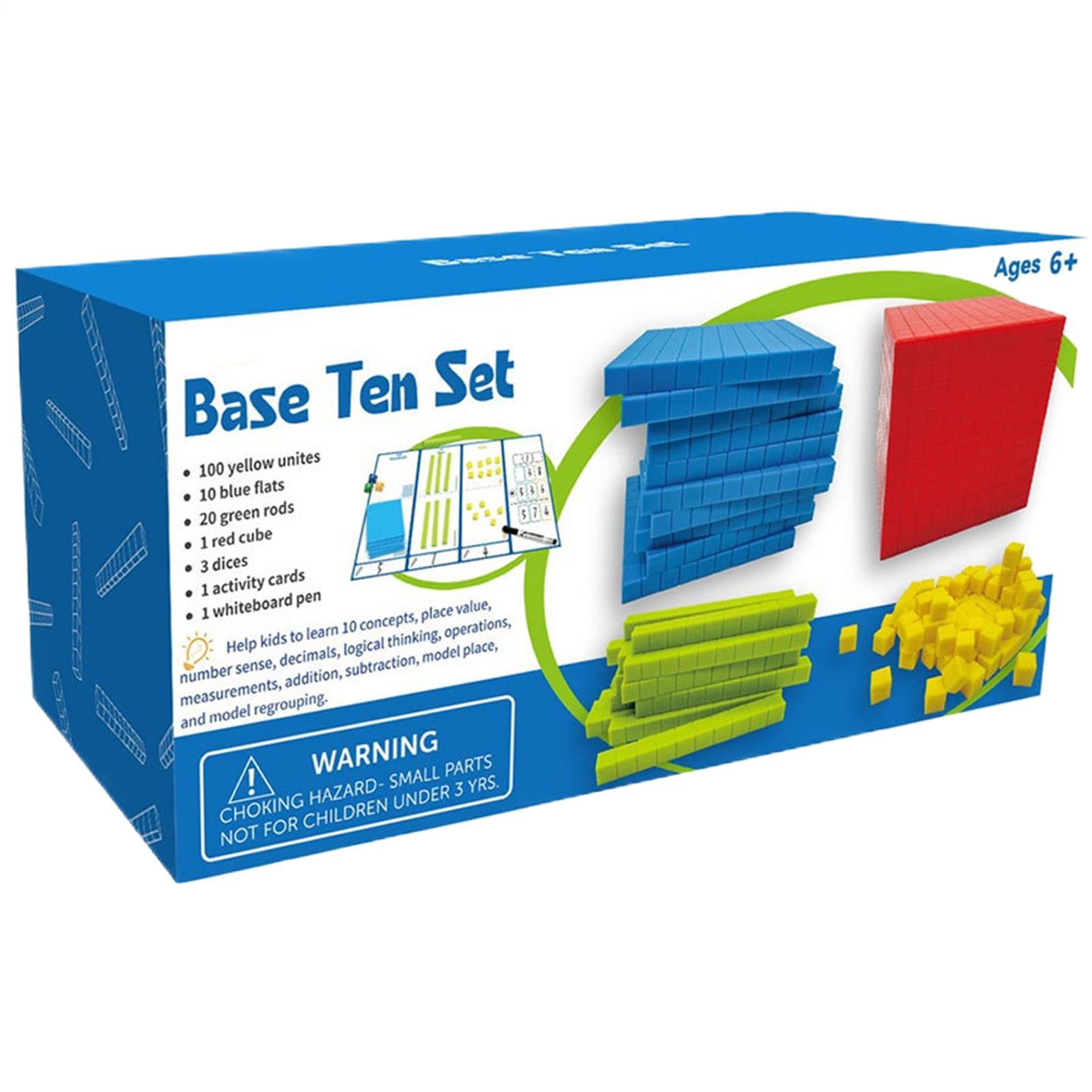 Base Ten Blocks Set - ABS Math Teaching Cubes, Base Ten Blocks Maths | Preschool Learning Tools for Number Concepts & Place Value, Counting, Students