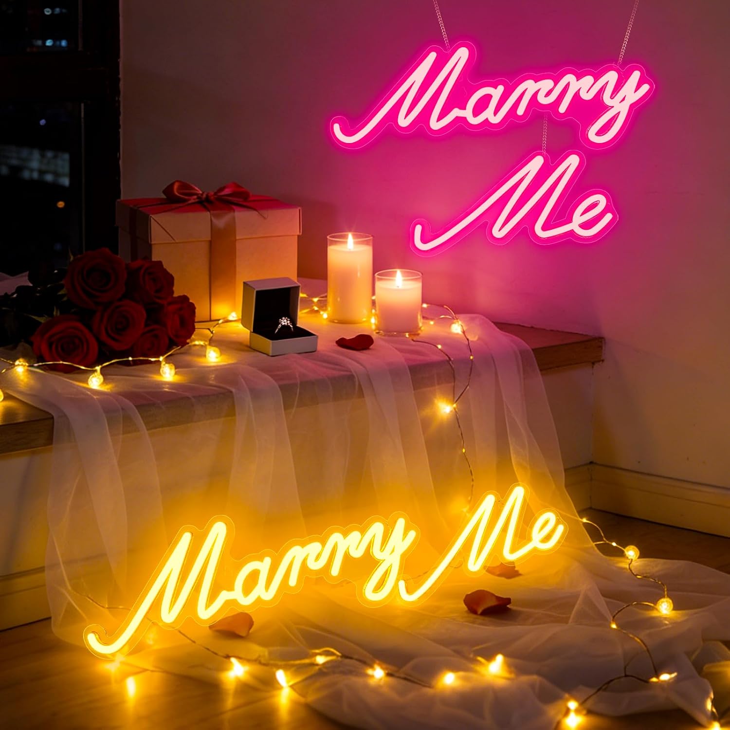 2 Pack Large MarryMe Neon Sign, MarryMe Light Up Sign, Neon Sign MarryMe with Dimmer Switch, unique Led Sign for Proposal wedding Party Decor USB Powered Warm White,17.6 * 6 Inches (USB Plug include)