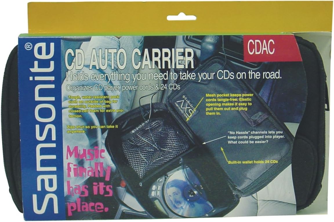 SAMSONITE- Nylon CD AUTO Carrier - SECURLEY Holds and ORGANIZES CD Player, Power Cords, Accessories & Stores 24 CD'S NEATLY