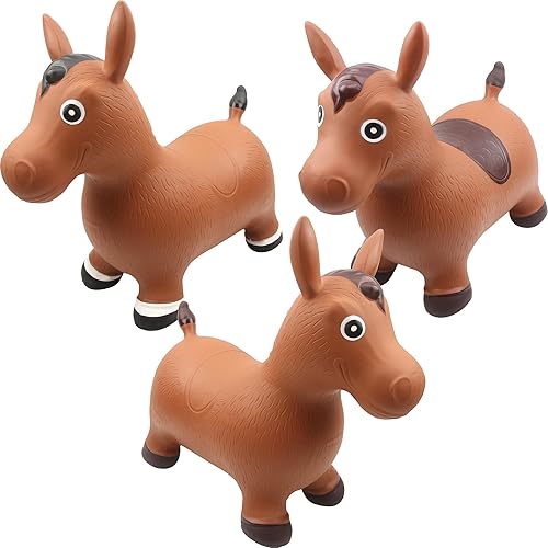 Paquete de 3 juguetes inflables de caballos saltadores para niños en interiores y exteriores, 3 estilos