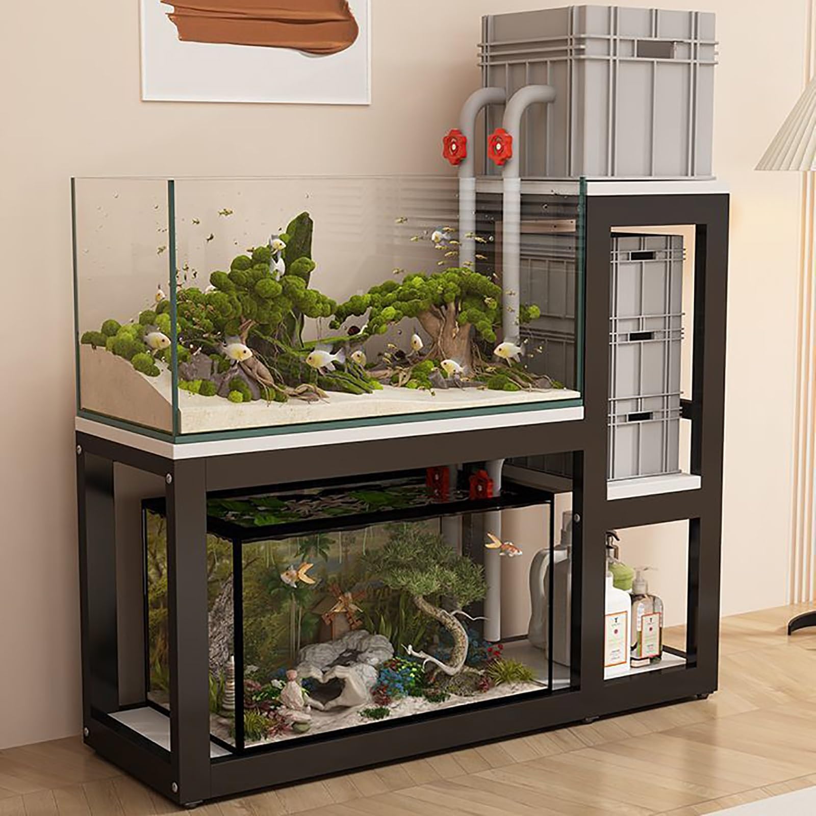 Lar Fish Tank nd con patas antideslizantes, estante de rium resistente a los arañazos, capacidad de alta carga, diseño blanco y negro (110 x 40 x 110 cm)
