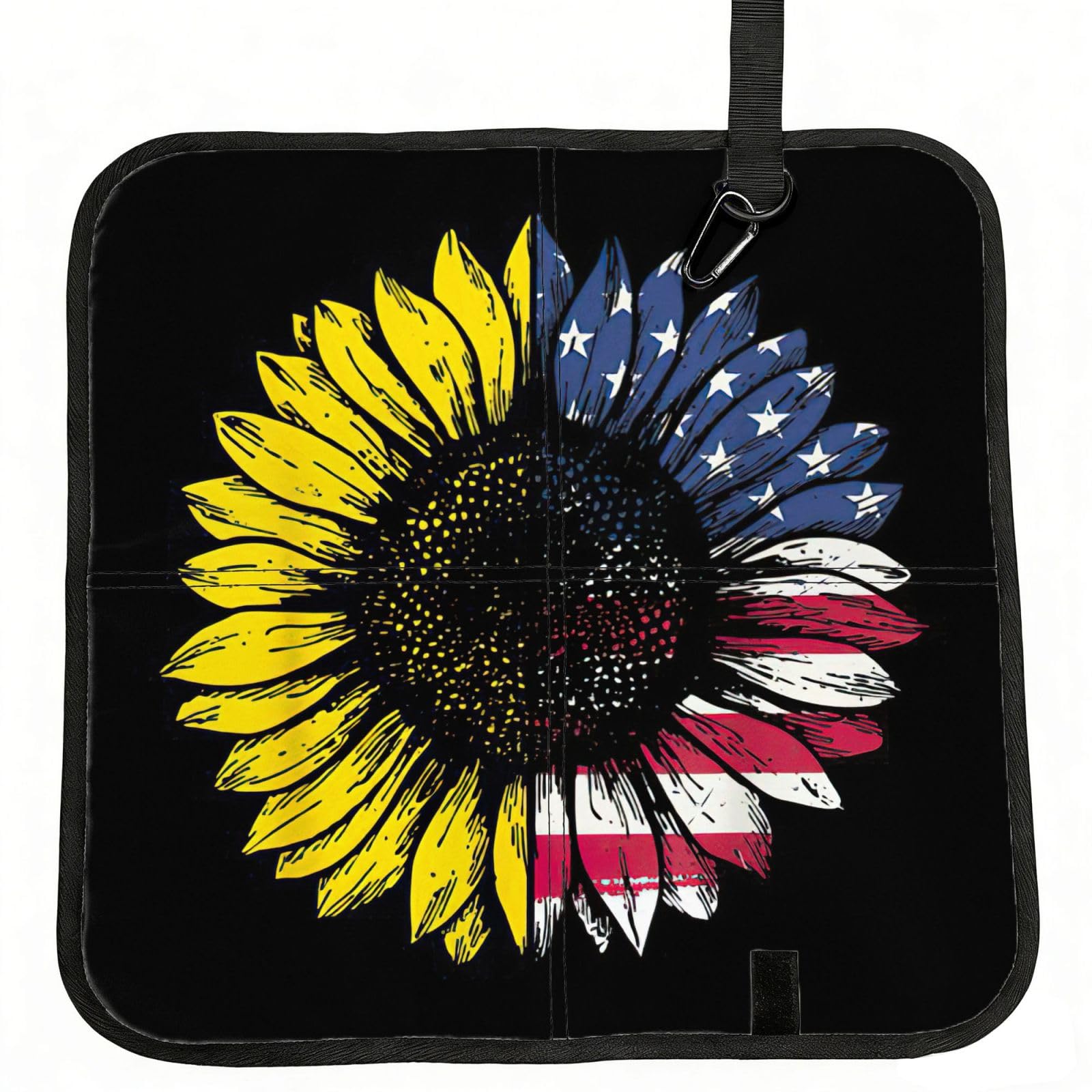 bghdfa Sunflower American Flag Print Outdoor Sitting Mat Waterproof Oxford Cloth Seat Cushion Folding Foam Camping Seat For Picnic