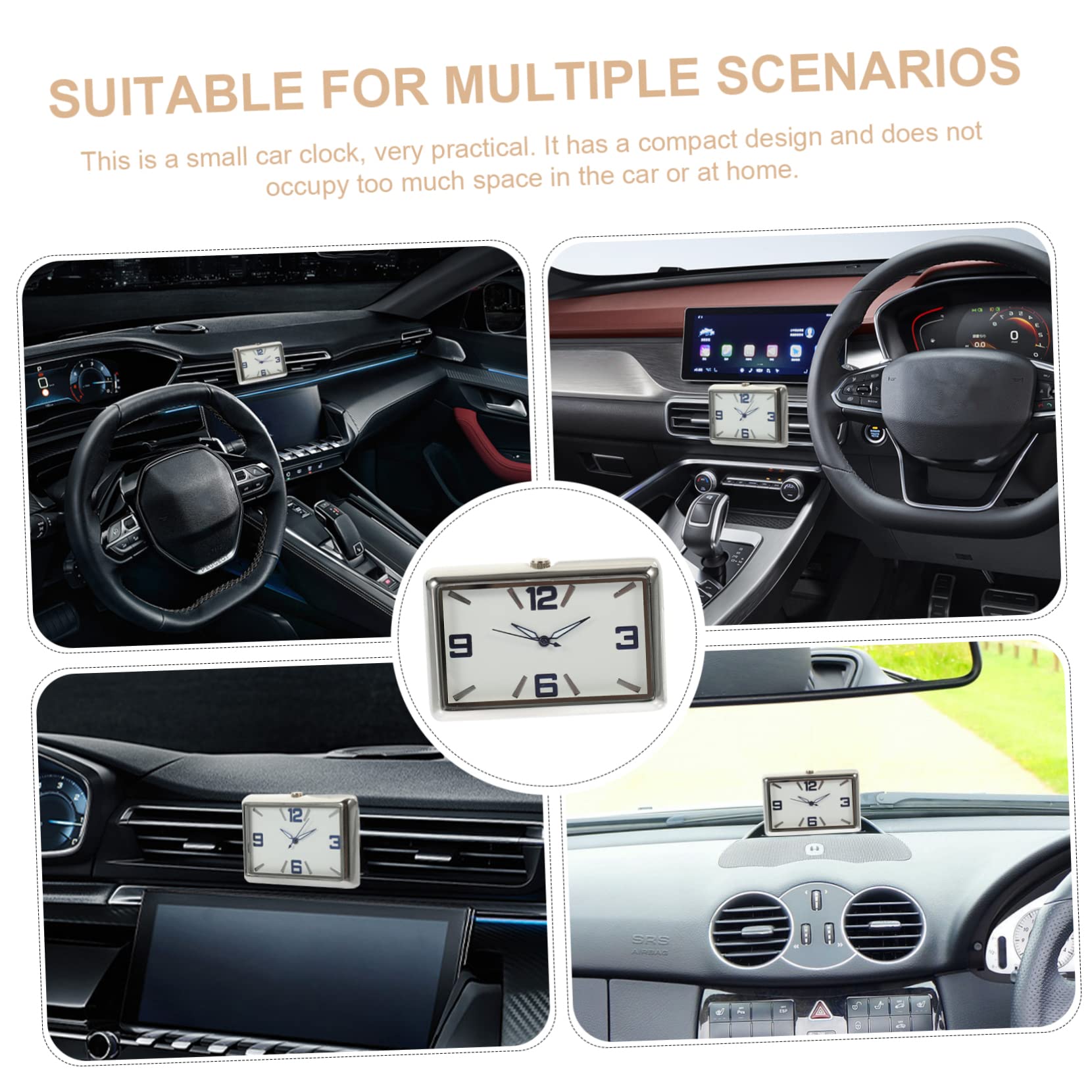 OUNONA 5piezas Reloj De Salpicadero Adhesivo Pequeño Reloj Analógico De Automóvil Decoración Práctica Para Coche y Oficina Fácil Instalación y Uso Tablero