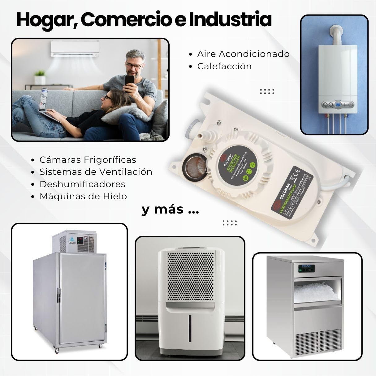GOLDMAN SERVICE | Bomba de Condensado Automática Silenciosa para Drenaje y Desagüe de Agua de Aire Acondicionado | Flujo 80 Litros/Hora