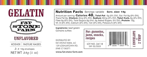Miniatura 4 de Fat Stone Farm Polvo de gelatina de carne kosher (sin sabor), 2 paquetes de papel de  oz (nuevo)