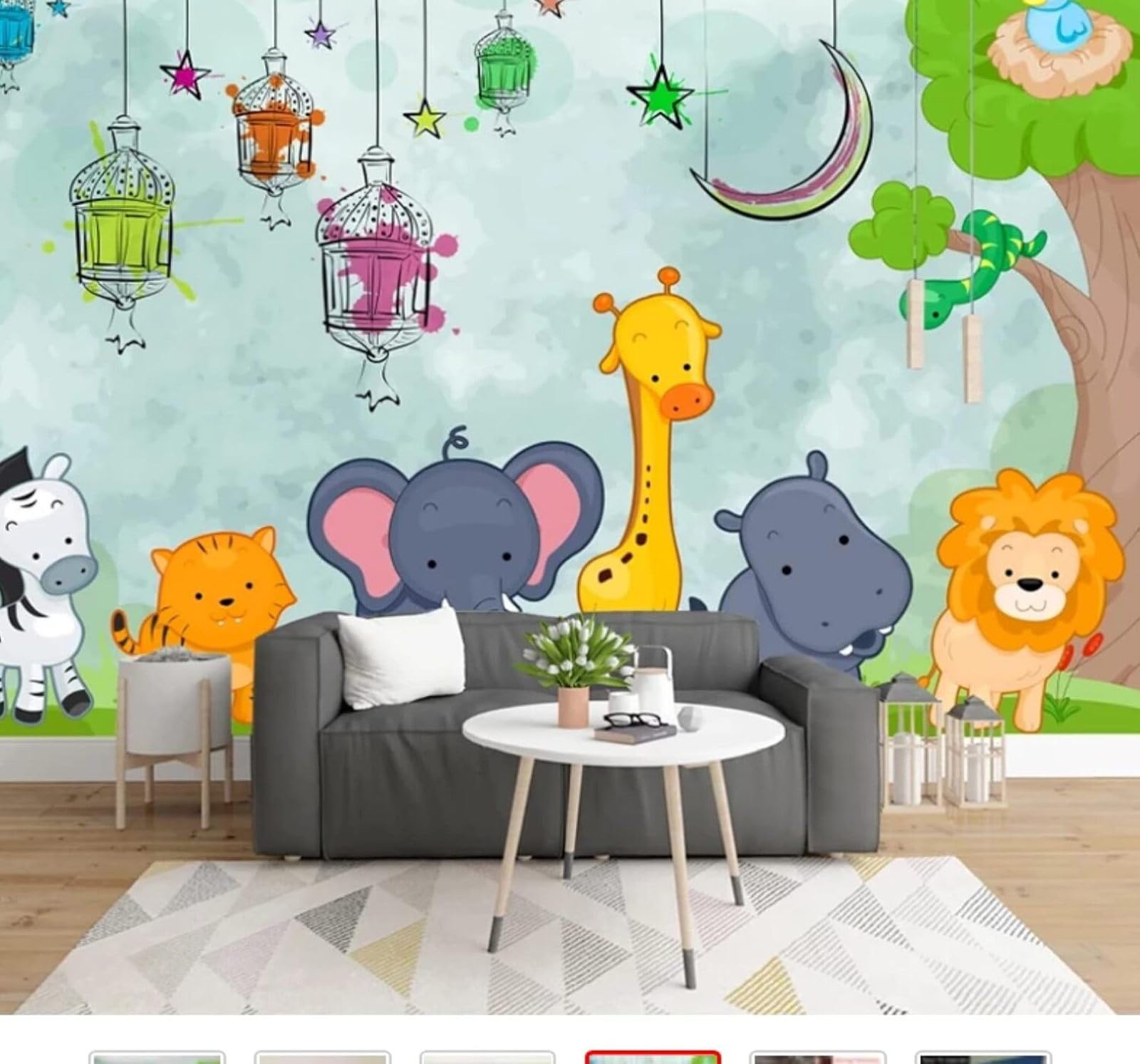 Cartoon Animals Giraffe Lion Elephant 3D Wallpaper Easy Install Feature Office Living Room Sofa Bedroom TV Background Wall Decoration-200cm×140cm