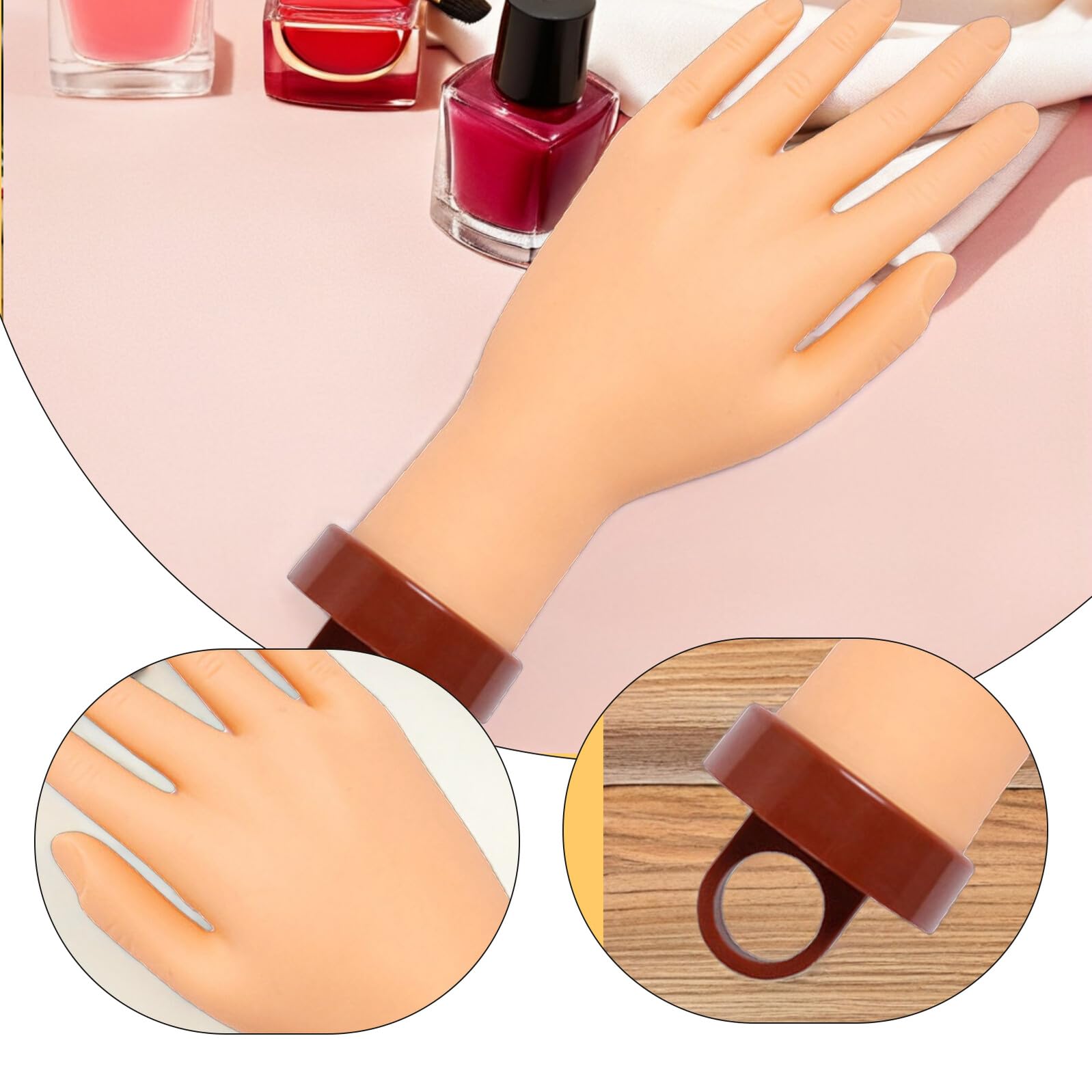 Anneome Handmodell zum Üben für Nageldesign Flexibles Training mit Halterung Realistische Silikon-übungshand für Maniküre für Anfänger und Nagelschulen Wiederverwendbare Übungshand