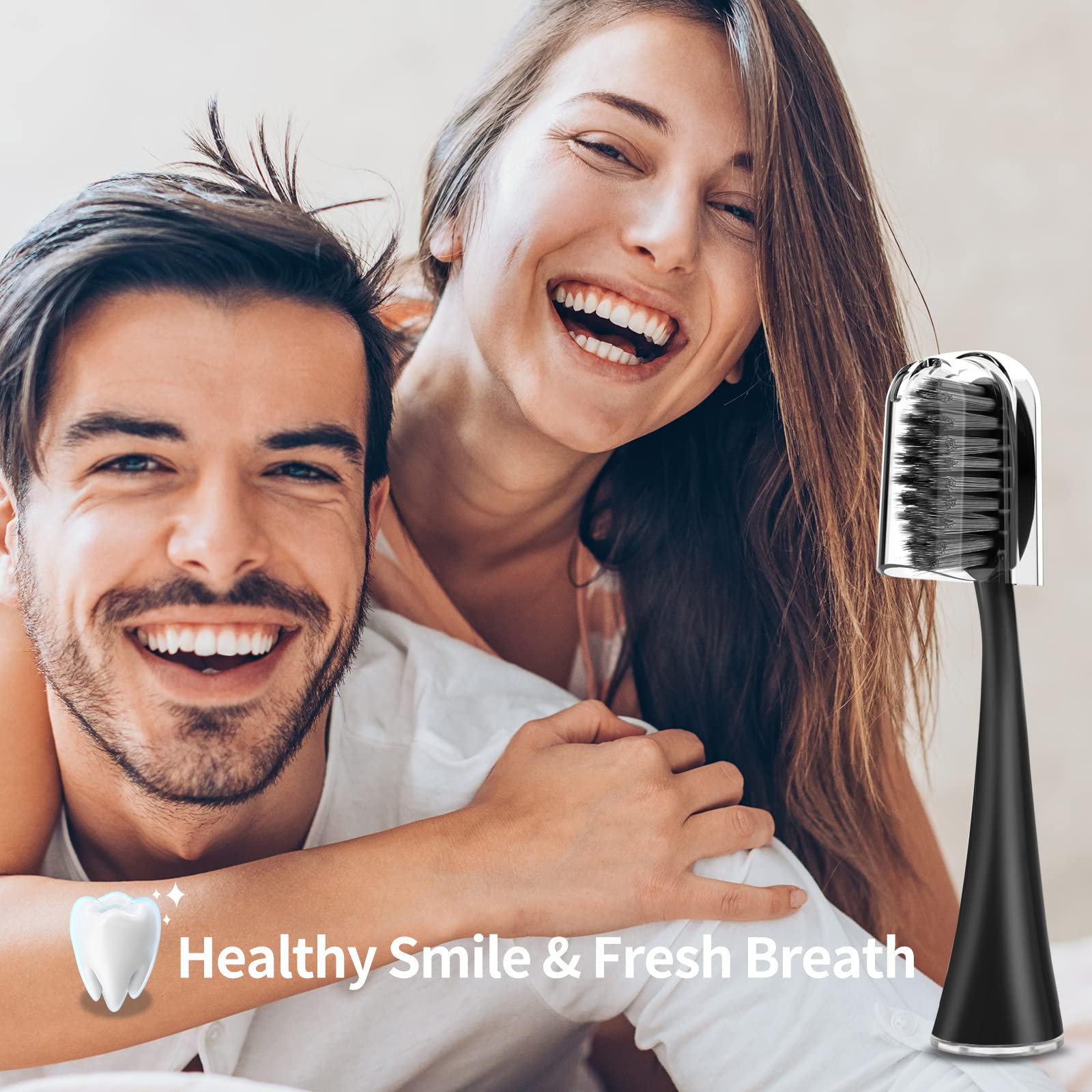 Cabezales de repuesto para cepillo de dientes Burst Sonic con tapas antipolvo y cerdas suaves de carbón, negro, paquete de 10