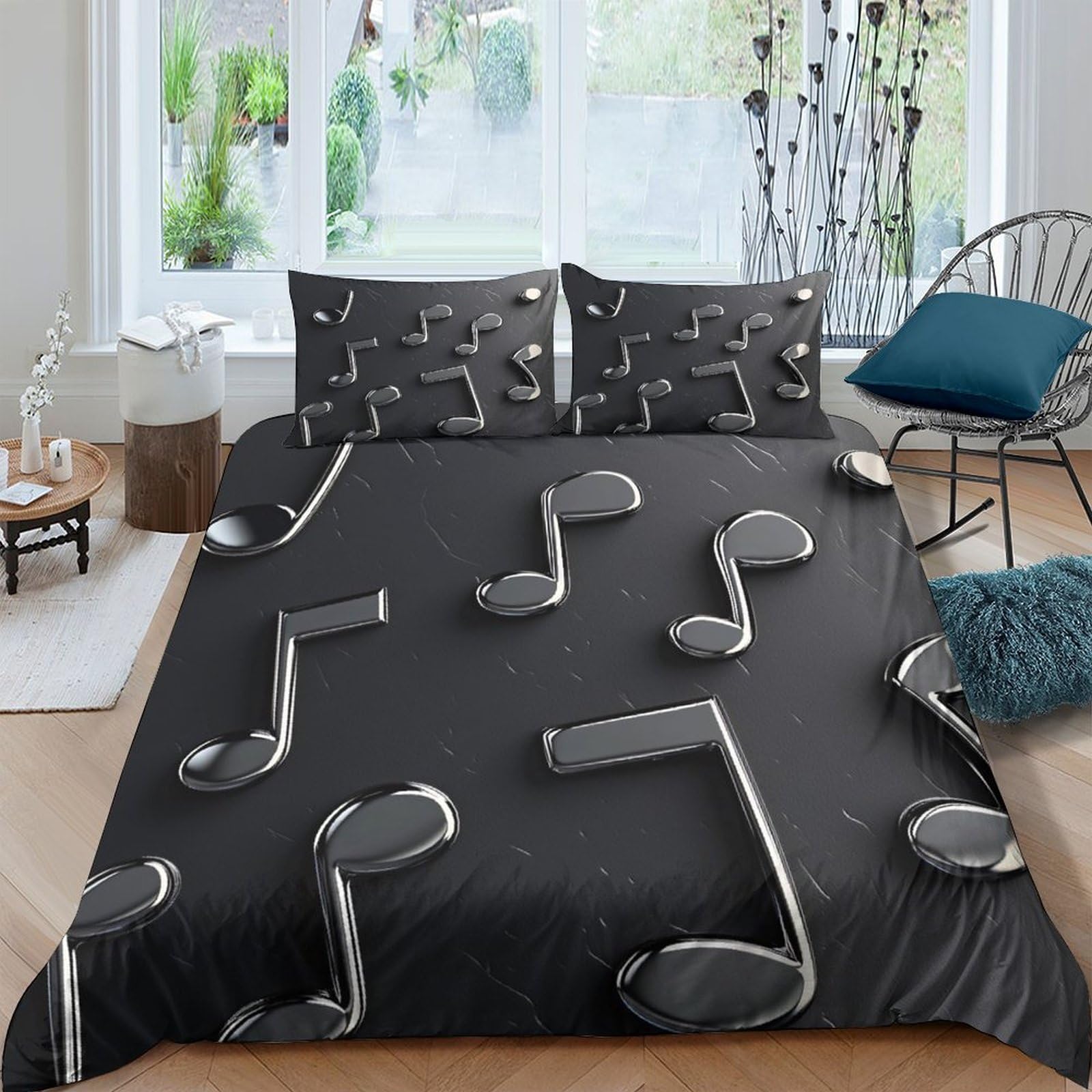 Ctjqhvkz Style-10 3D Printed Musical Notes Fitted Sheet Microfiber Black Bed Cover For Bedroom Guest Room Dorm Mattress Decor Single（135X200cm）