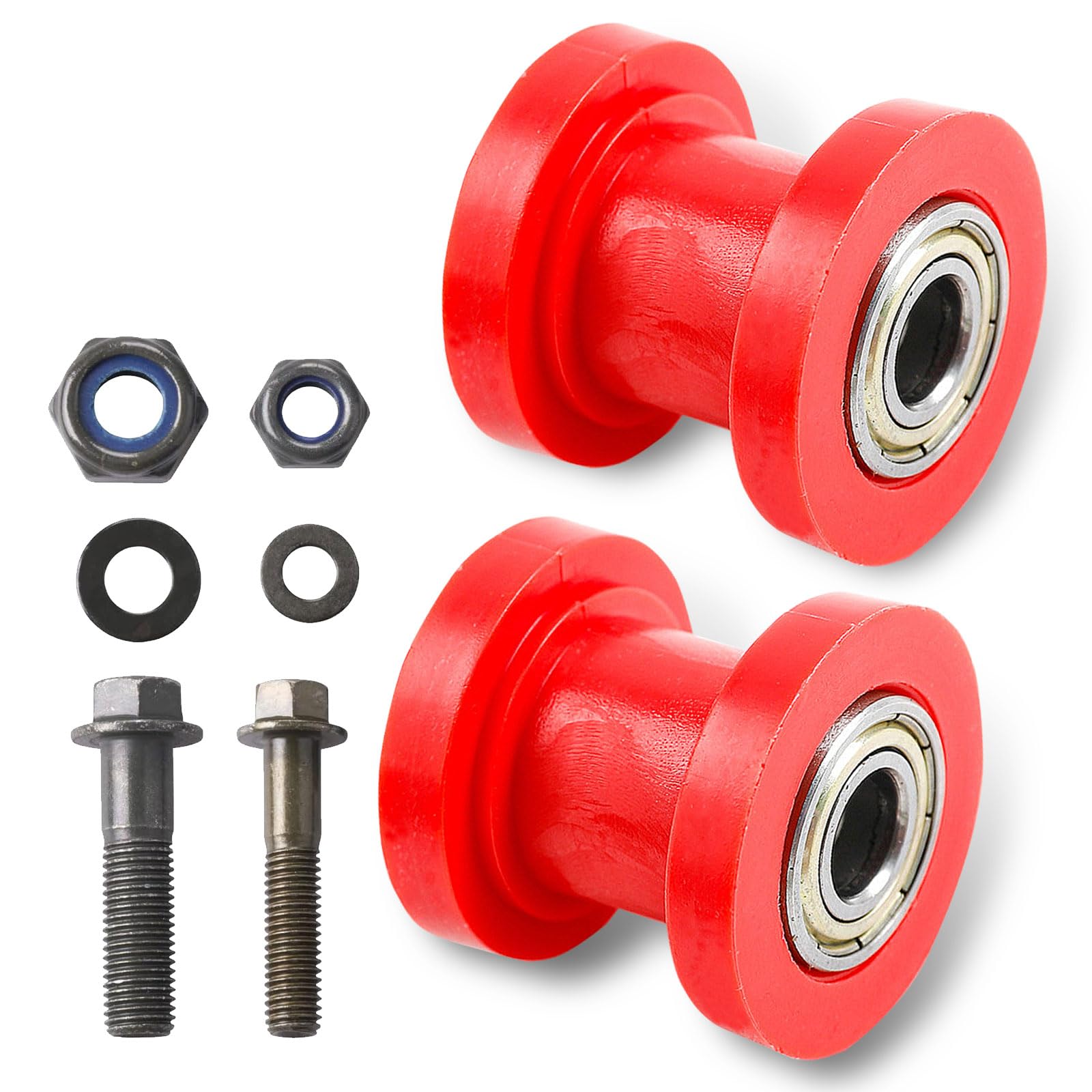 2 PCS Car Modified Chain Guide Sprocket, 8mm /0.3" and 10mm /0.4" Chain Tensioner Guides, Wear-resistant and Durable Rolling Wheels, Suitable for Most Dirt Bikes Motorcycle Bicycles (Red)