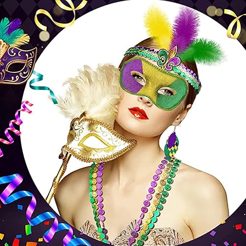 Miniatura 4 de Mardi Gras Fleur De Lis - Juego de accesorios para la diadema con cuentas de Mardi Gras collares y aretes para mujeres y niñas suministros de fiesta