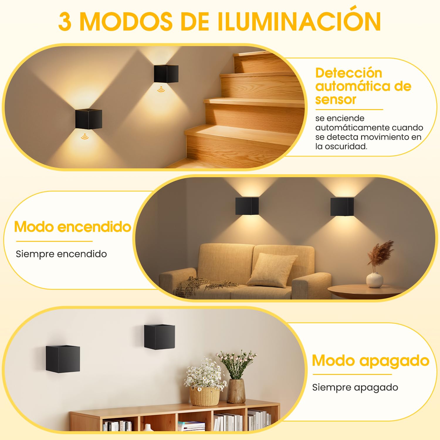 NIBSHOOM Aplique Pared Interior Lampara Sin Cable con Detector de Movimiento,3000K Led Apliques Pared Dormitorio Recargable de Aluminio,Regulable Negro Oscuro Luz Pared de Pasillo Escaleras Estar