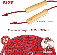 Vista 2 de Shappy 24 cuerdas de saltar para niños, cuerda de saltar ajustable de algodón de 7.25 pies con mango de madera, cuerda de salto trenzada para niños