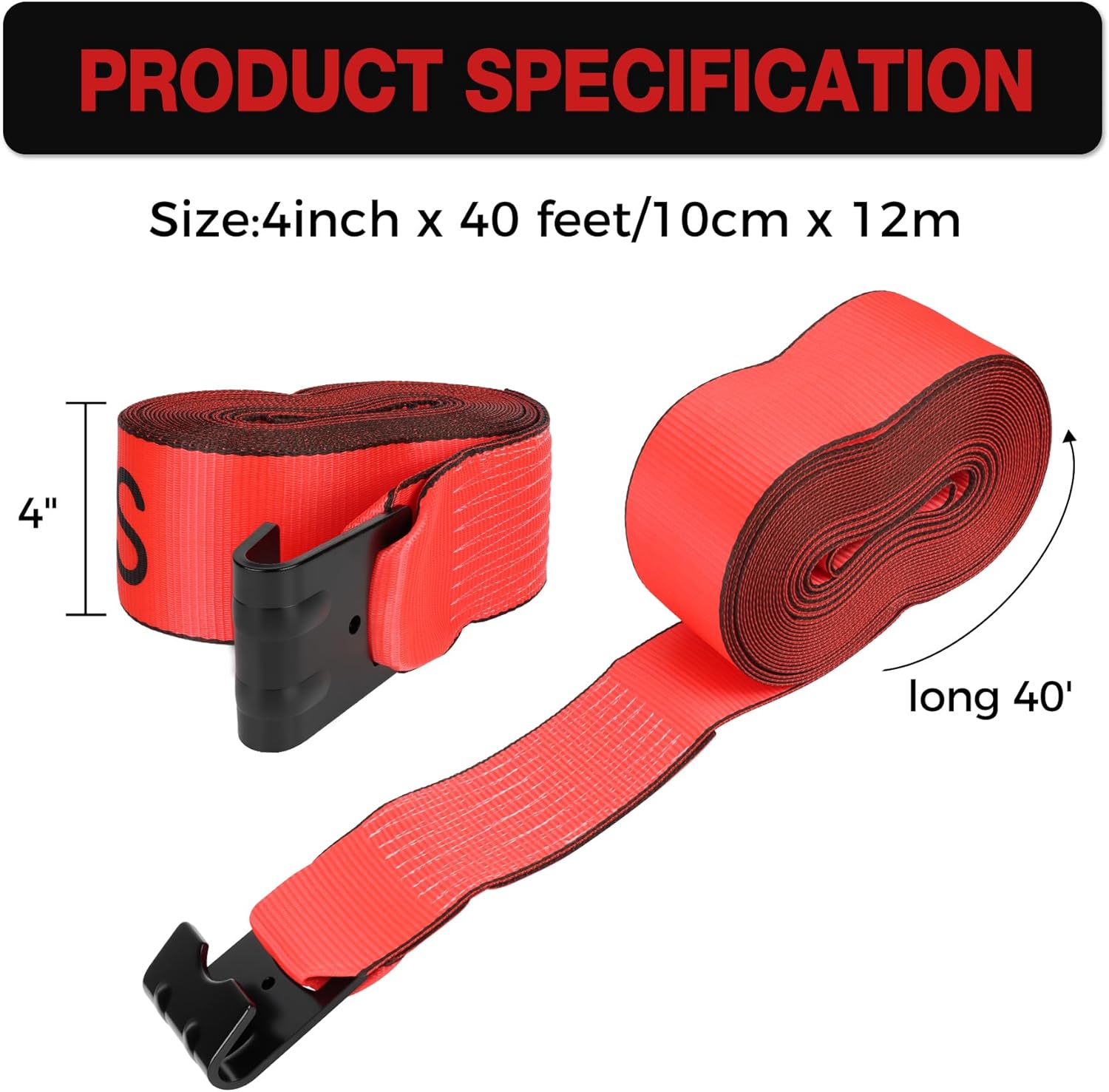 Flatbed Straps 4" x 40' Winch Strap Heavy Duty Tie Down Flat Hooks WLL 5400 lbs | 4 Inch Cargo Control for Flatbed Truck Utility Trailer (8 Pack) - Image 2