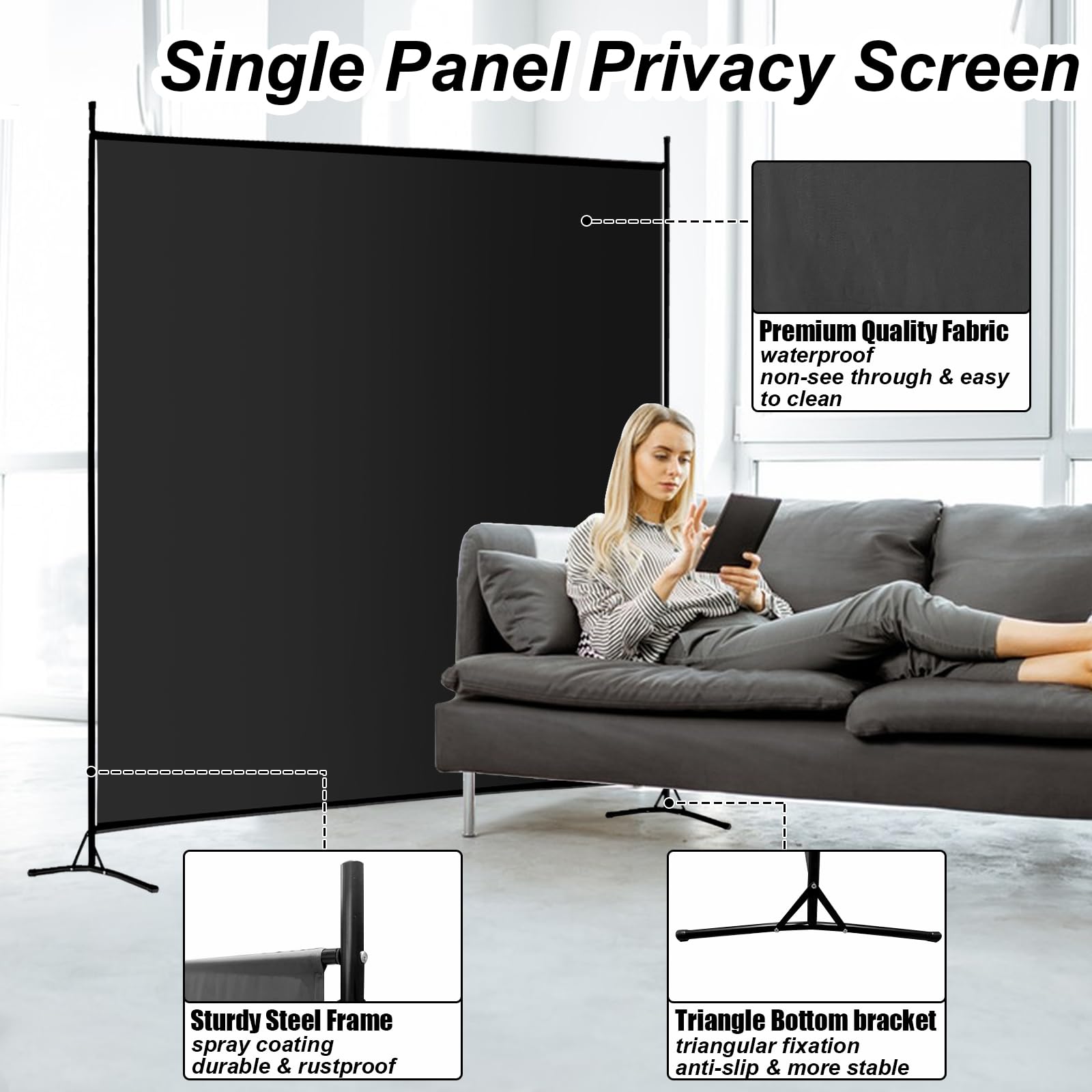 Divisor de habitación de panel grande individual, pantalla de privacidad de 6 pies de alto, divisor de pared independiente de habitación, pantalla divisora de habitación ligera para oficina en 2
