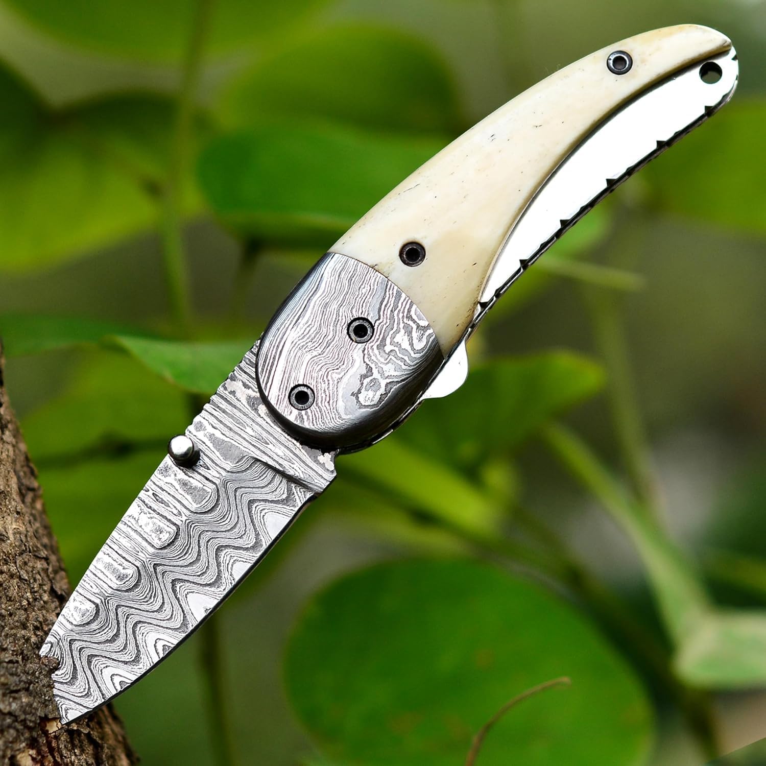 PAL 2000 KNIVES Coltello tascabile pieghevole in acciaio Damasco fatto a mano personalizzato con fodero 3041