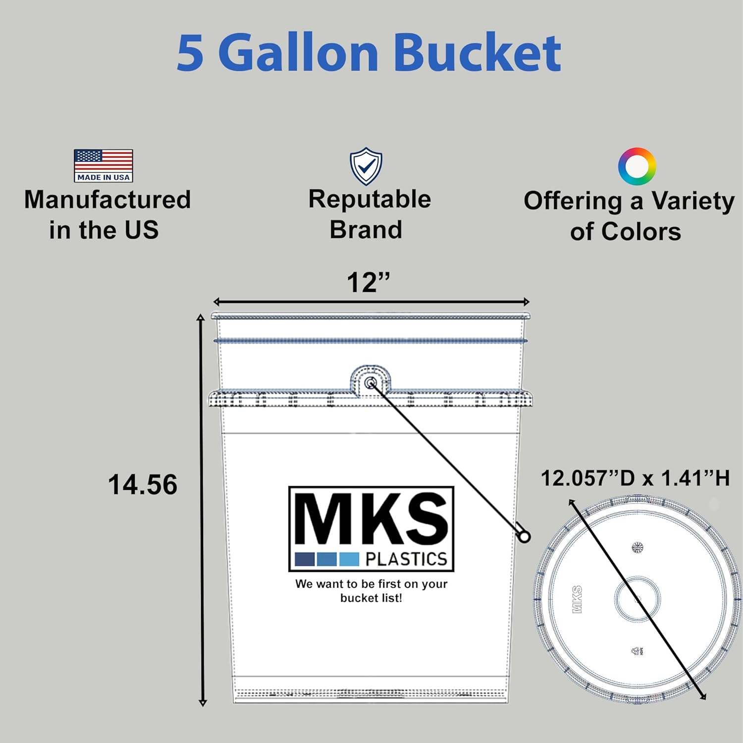 5-Gallon Bucket with Airtight Lid – Made in USA, Food Grade BPA Free Plastic, Heavy Duty Multi-Use, Metal Handle with Grip, Stackable Storage – Black, 1 Pack - Image 2