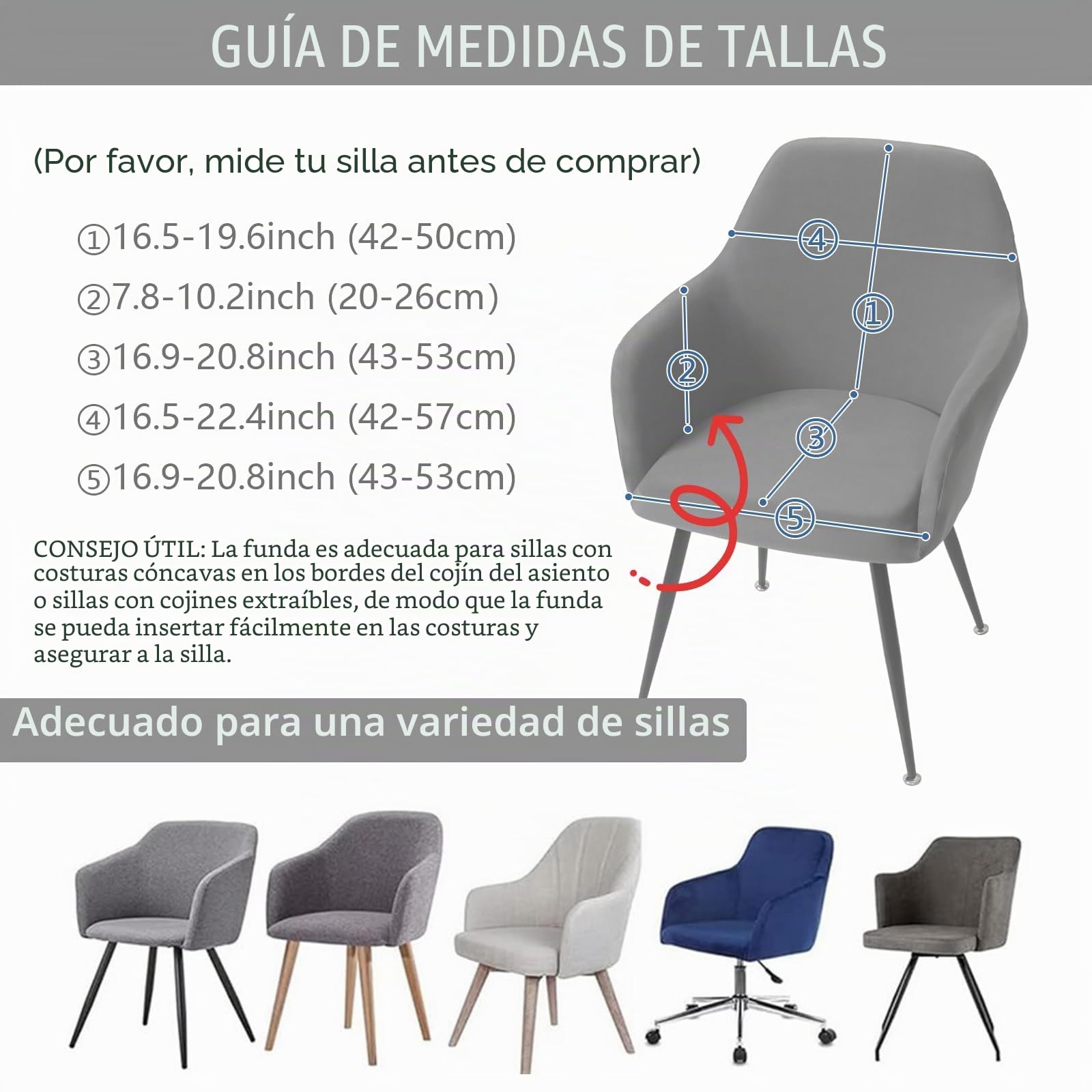 Fundas Sillas de Comedor 4Pcs Funda Sillon Orejero con Reposabrazos Funda Silla Oficina Protector de Silla Desmontable y Lavable para Sillas Cocina (Gris, 4PCS)