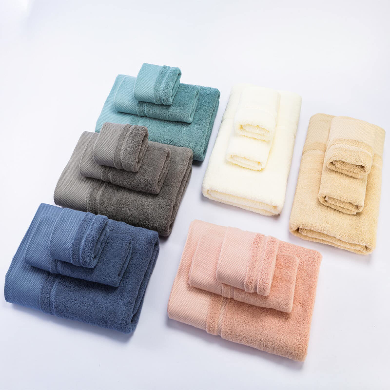 Juego de 3 piezas de toallas lisas 100% algodón, toallas gruesas y toallas de baño, azul B, 70 x 140 + 34 x 74 + 34 x 34 cm,Toalla de baño grande marron,altamente absorbentes Suave y Grueso Altam