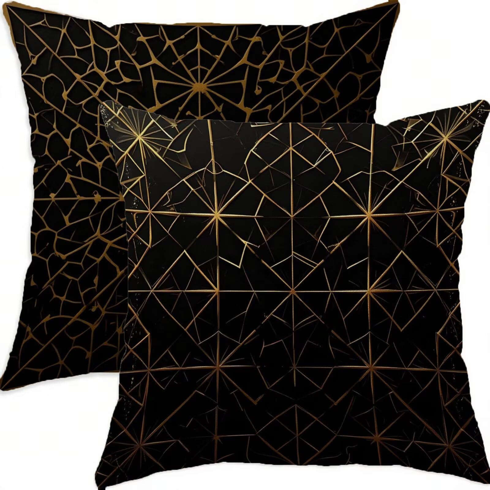 Housse coussin 70x70cm lot de 2 motif géométrique doré lin imperméable