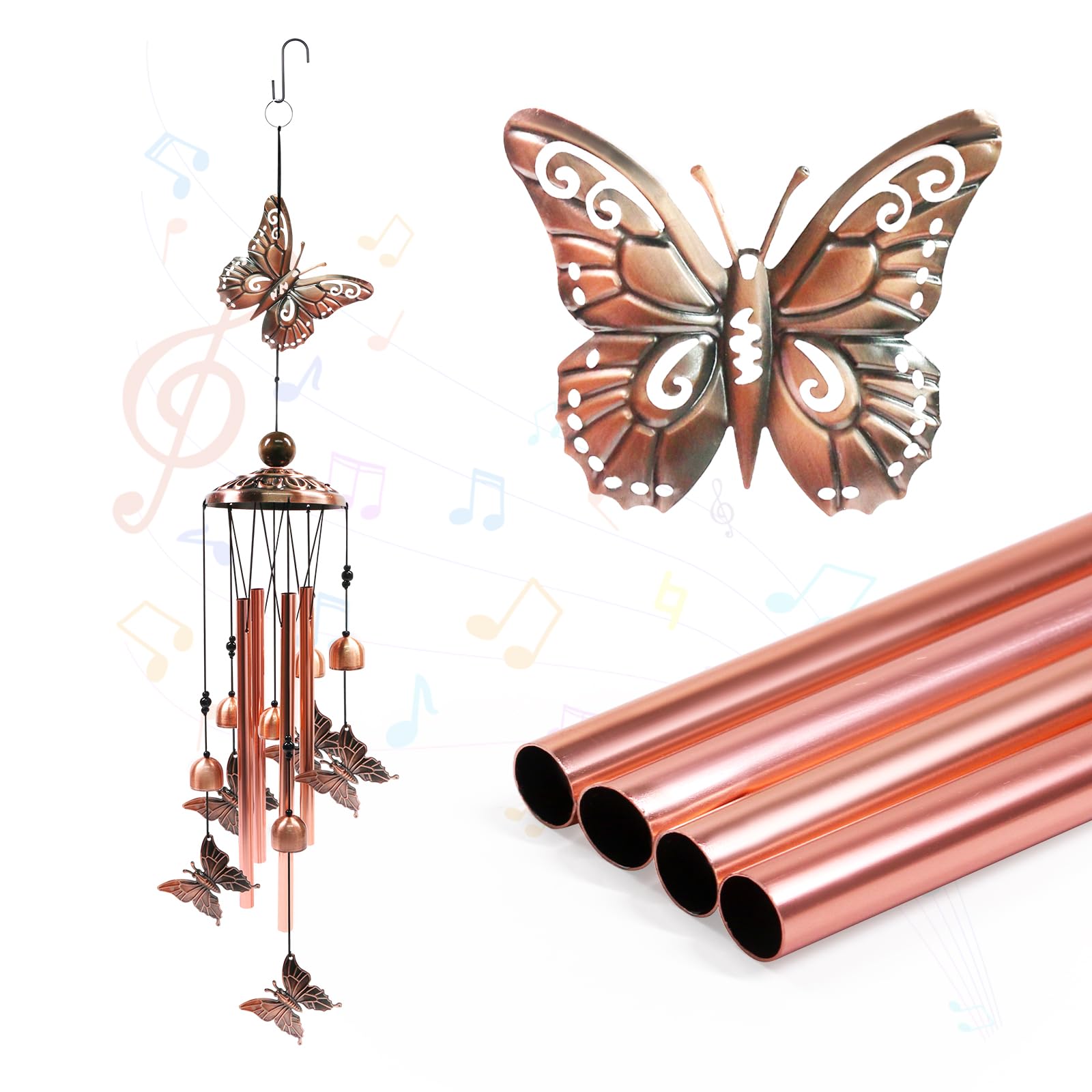 Carillon éolien commémoratif papillon, décoration extérieure et intérieure en métal