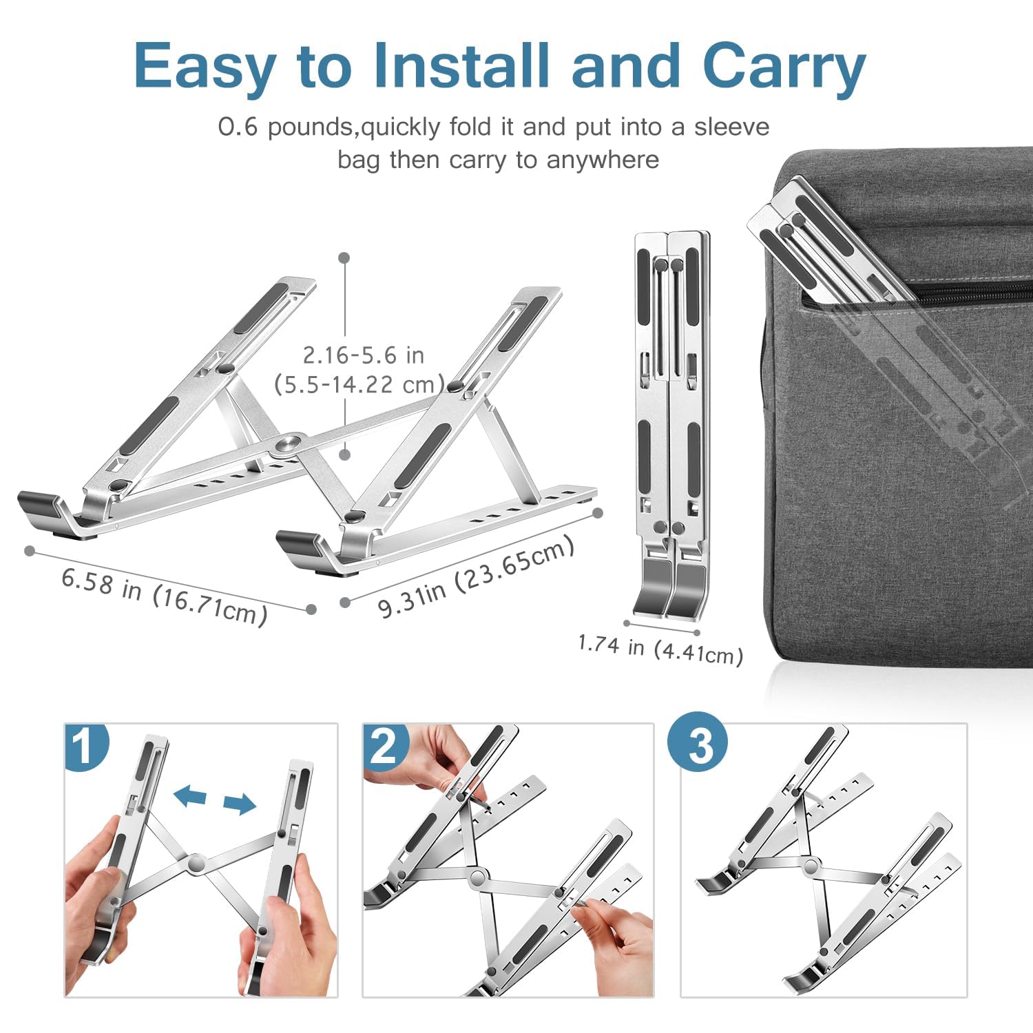 6 Angles Adjustable Aluminum Ergonomic Foldable Portable Tabletop Laptop/Desktop Riser Stand Holder Compatible for MacBook, HP, Dell, Lenovo & All Other Notebook (Grey)