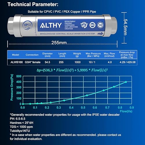 Miniatura 5 de ALTHY Sistema descalcificador de agua IPSE para toda la casa, suavizante de agua tradicional alternativo, sin sal, sin electrónico, reduce la cal y