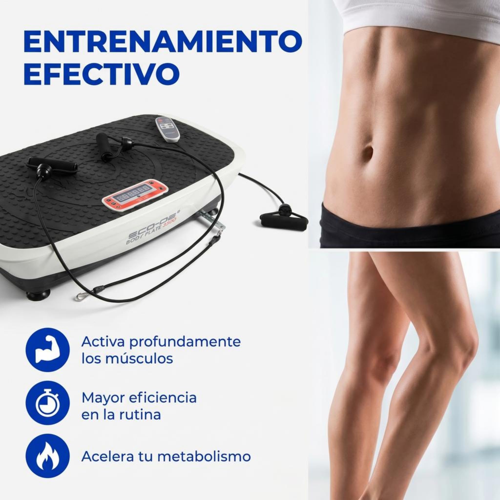 ECODE® Plataforma Vibratoria Muscular de 80cm con 2 Motores para Ejercicios en Casa - Tonifica, Quema Grasa y Adelgaza con Sus Programas Automáticos - Capacidad 150 kg
