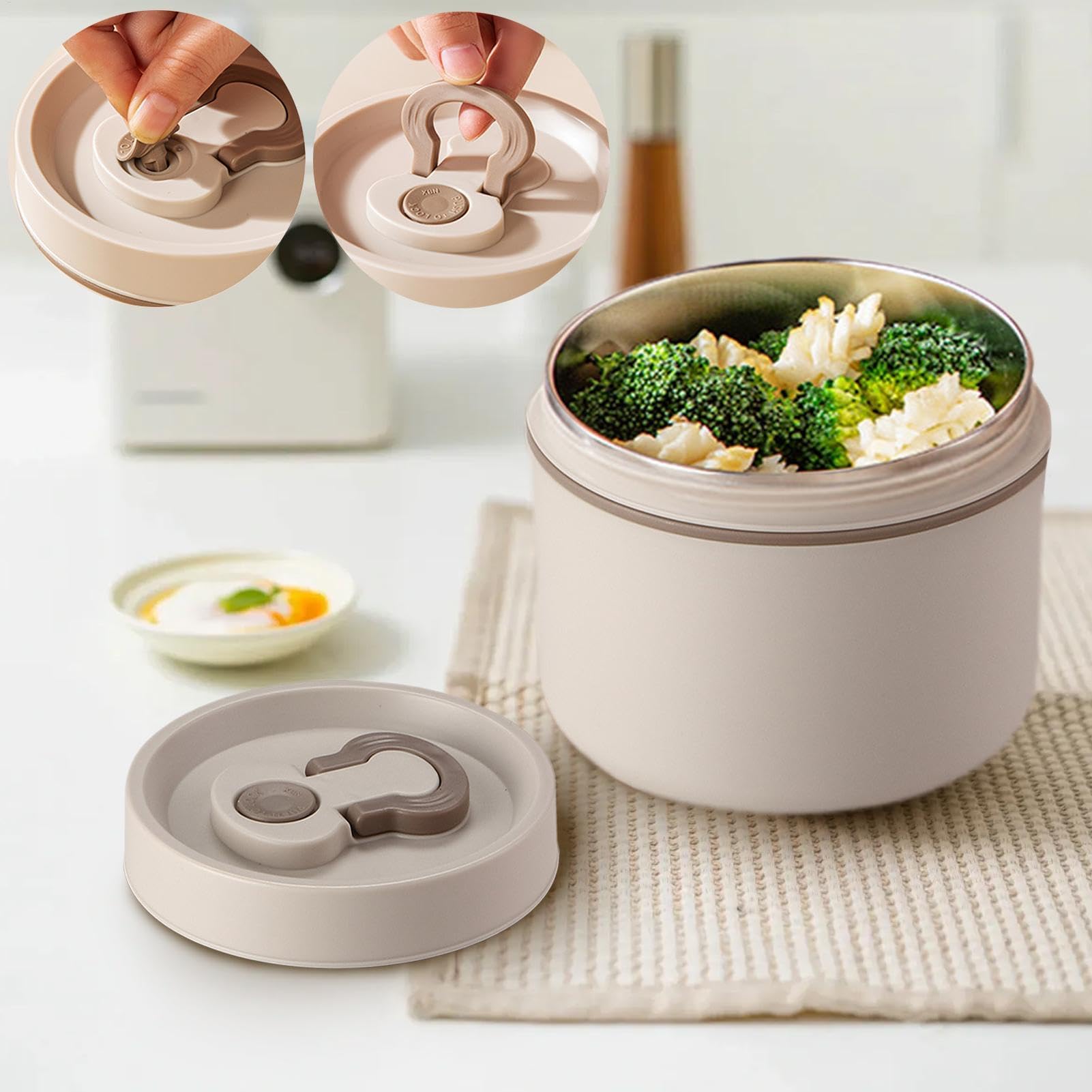Portapranzo in Acciaio Inox, Contenitore Termico per Alimenti, Contenitore per la Preparazione dei pasti, Contenitore Portatile per Alimenti, Acciaio Inox