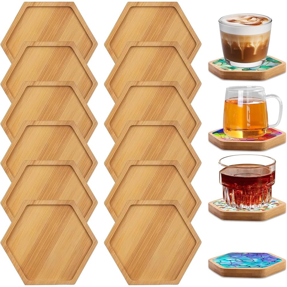 UDSKNV[KSL Pack of 12 Bamboo Mosaic Coasters Bamboo Coasters Natural Bamboo Coaster Trays for Crafts