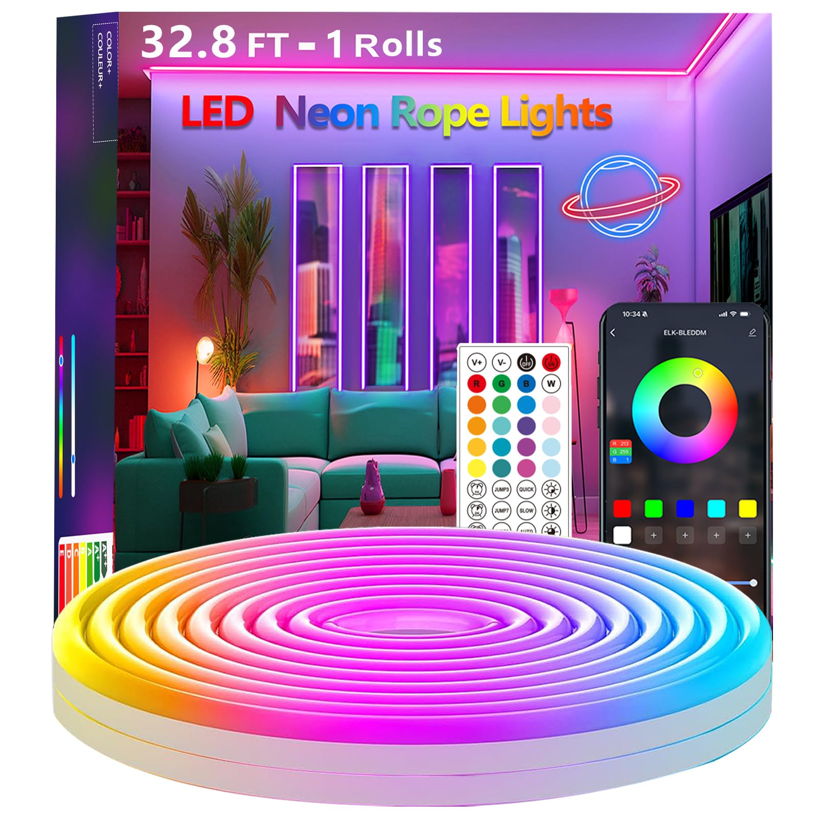 Bvokon 10m/32.8Ft LED Neon Seillichter, Steuerung mit App/Fernbedienung, Musik Sync, Flexibles LED Seillicht, Mehrere Modi, IP65 Outdoor RGB Neonlichter Wasserdicht