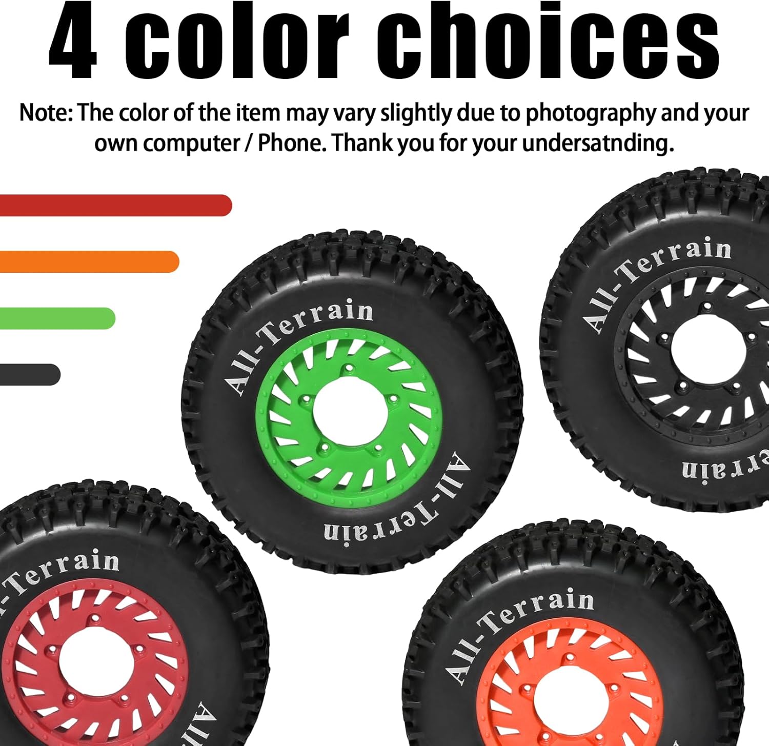 4PCS 1/10 RC Short Course Truck Tires, All-Terrain Rubber Tires and Nylon Wheels with 12mm/17mm Hex Compatible with 1/10 TSlash 4WD 2WD 4x4 Arrma Senton Axial Losi Redcat, Orange