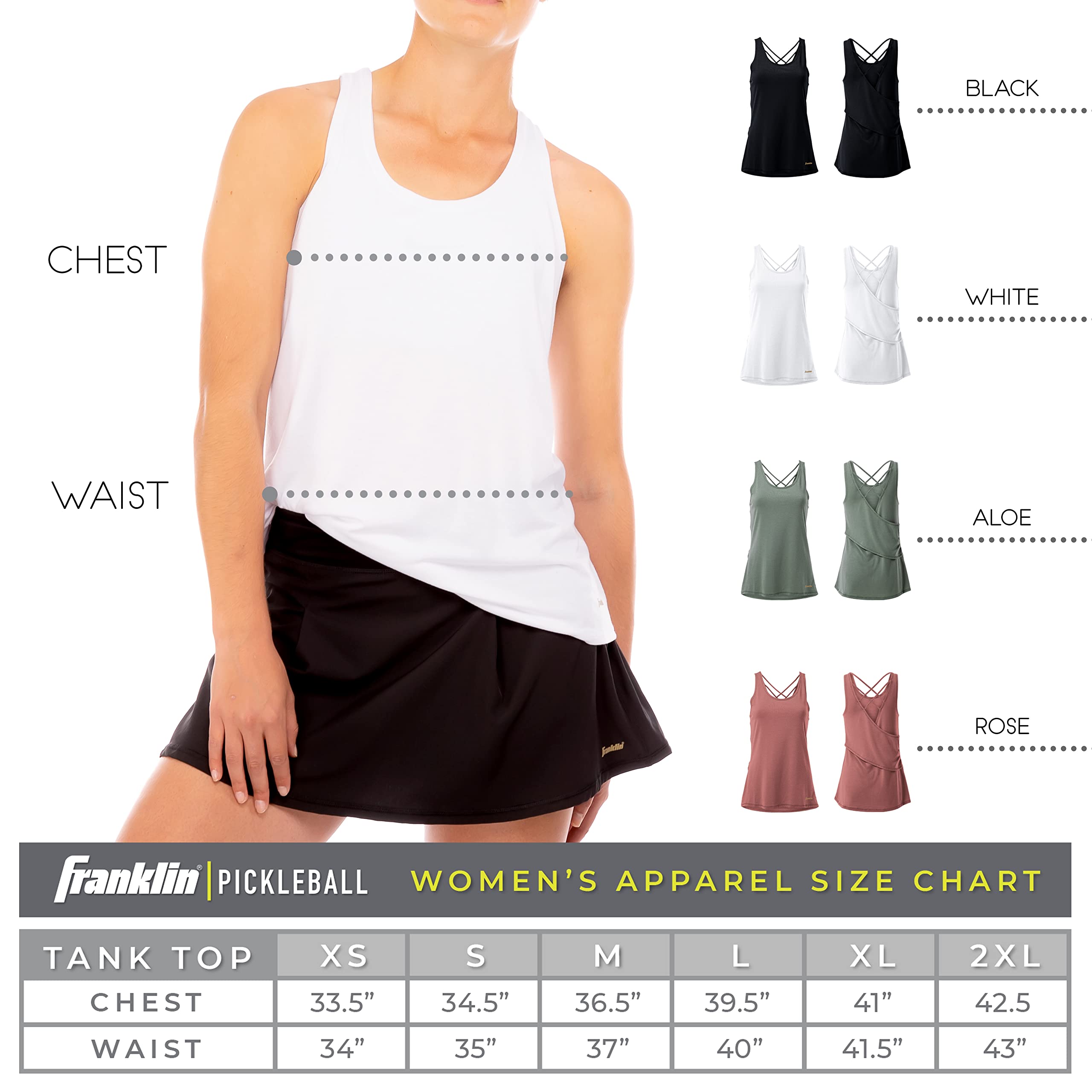 Franklin Sports Camiseta de Tirantes para Mujer, diseño Relajado, Color Blanco Camisa de Tenis, L