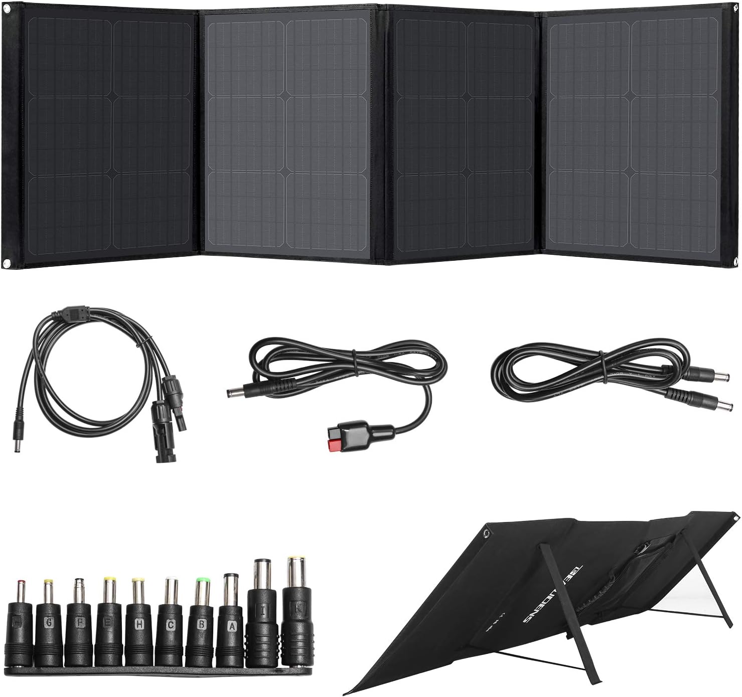 BEAUDENS 100W Solar Panel, Foldable Kickstand, Monocrystalline, Support Type C/DC/QC3.0/USB Ports, Portable Solar Charger for Power Station Solar Outdoor Generator and Laptop iPhone iPad
