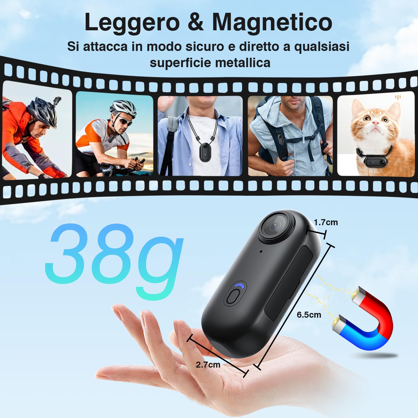 CYI Action Camera 4K Ultra HD con WiFi, Portatile Videocamera Sportiva Impermeabile 30m, Telecamera Casco Moto Con morsetti a 360°，120°Grandangolo, 150 Minuti per Moto/Ciclismo/Sci/Subacquea