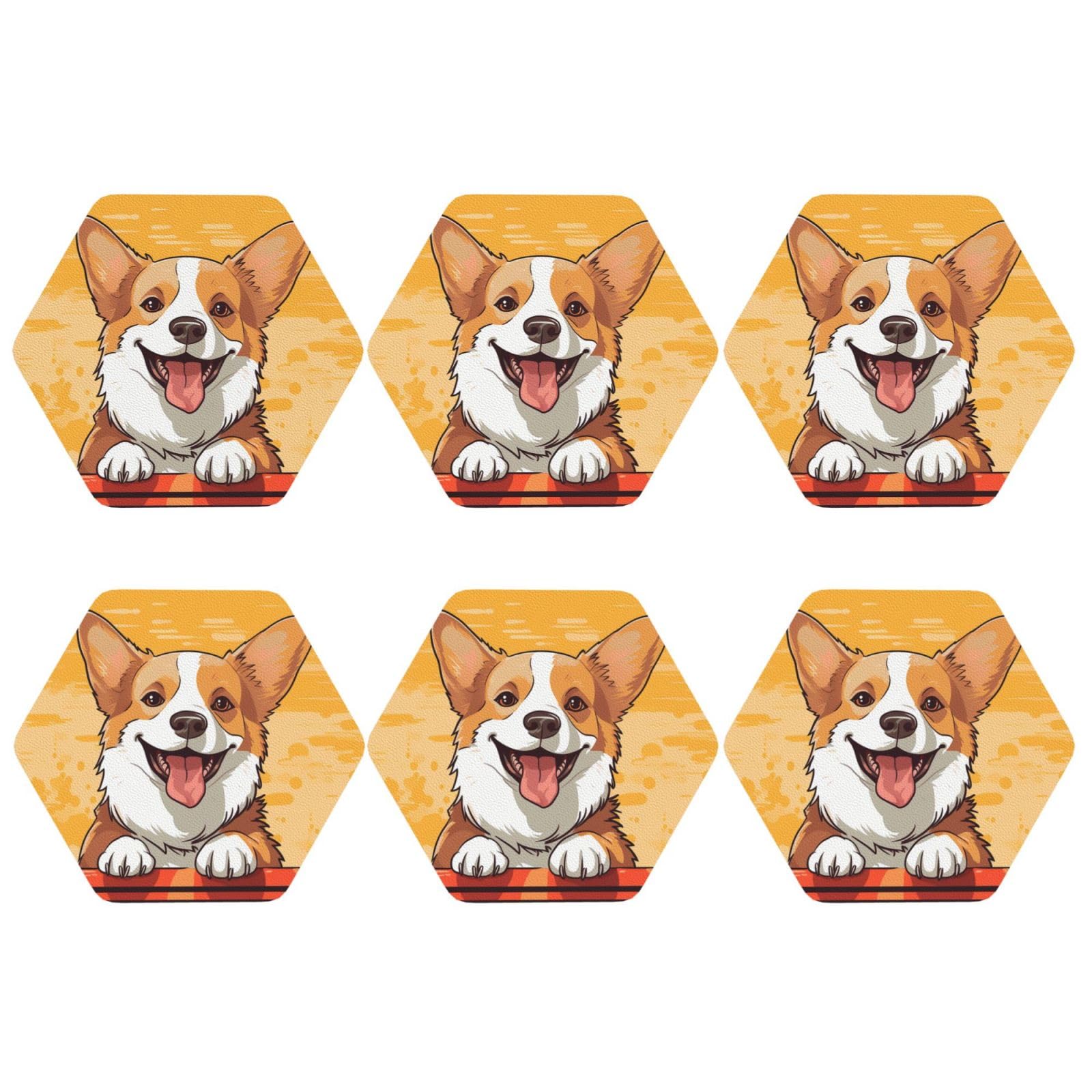 6pcs Leather Coasters for Drinks, Cute Corgi Dog Drink Coasters for Tabletop Protection, 4" Cup Coasters for Coffee Table Decor, Non-Slip Drinking Cup Mat for Hot Or Cold Drink