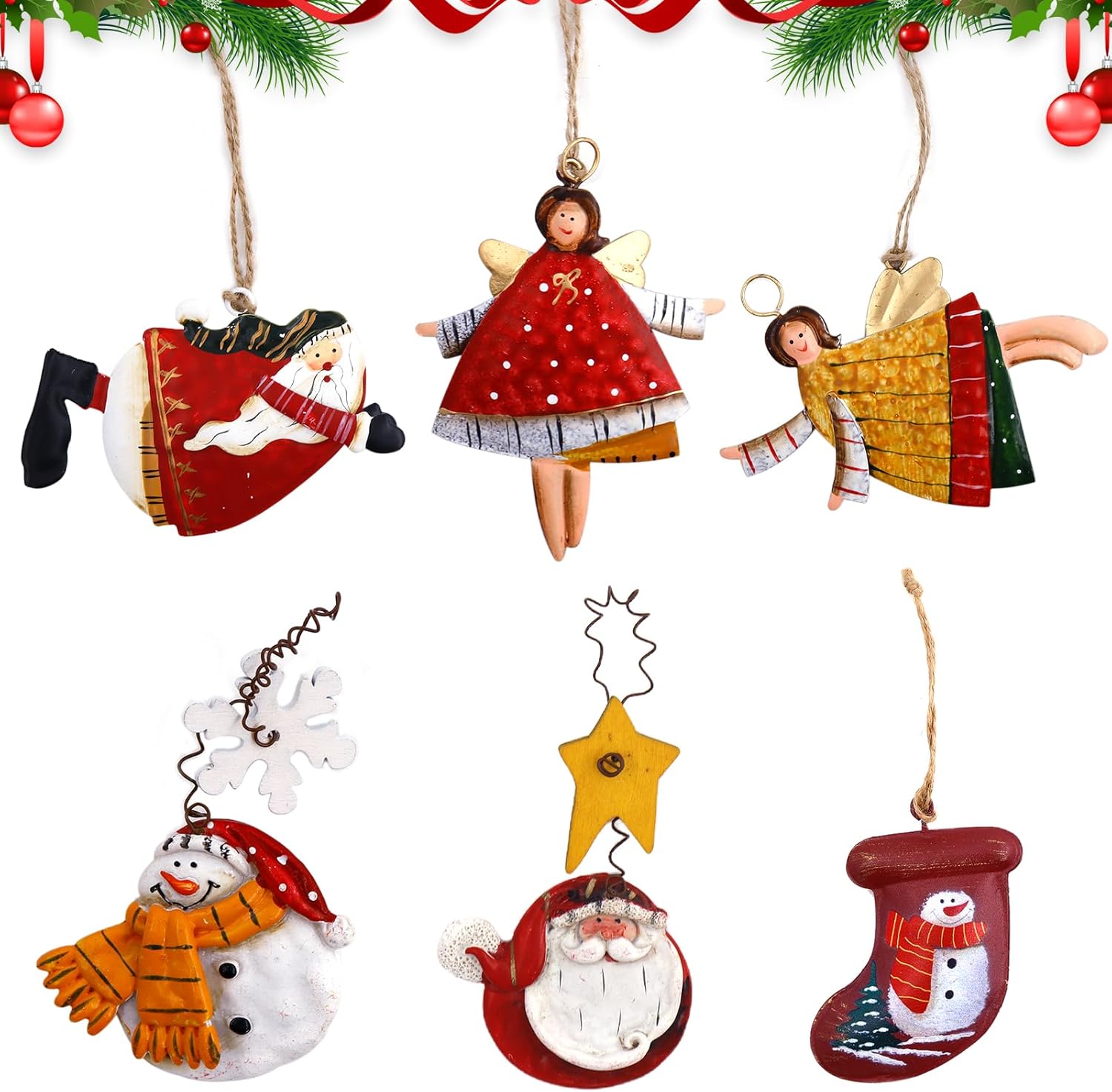 Pack of 6 Metal Pendants for Christmas Tree, Christmas Tree