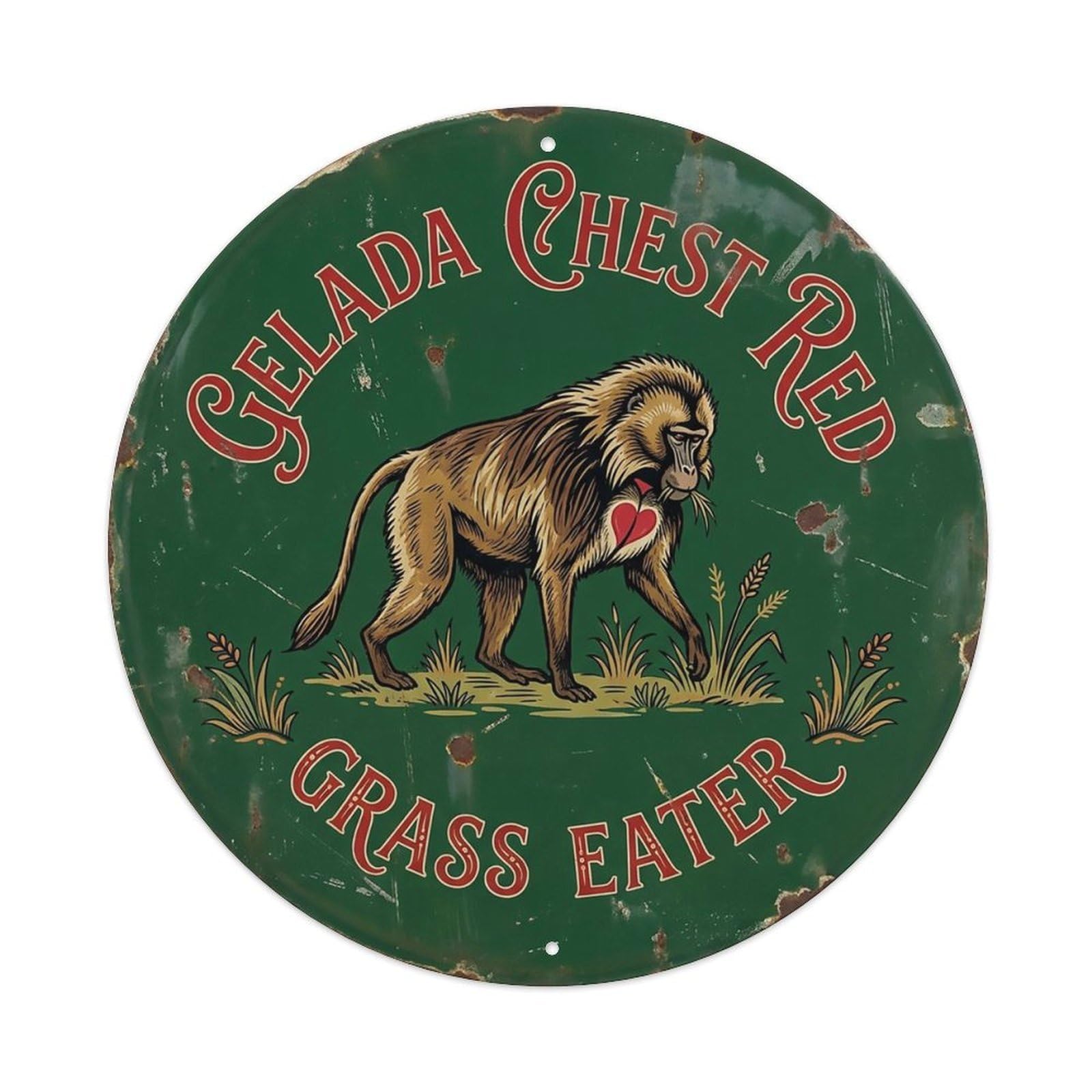 Cxhjca 8X8inch(20X20cm) Gelada Chest Red Grass Eater Metal Tin Sign