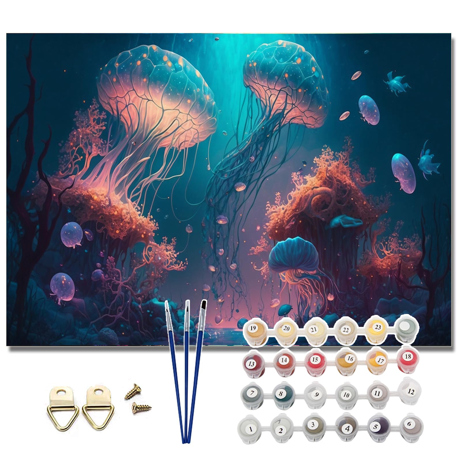 Pretty Jolly DIY Seaworld Jellyfish Paint by Numbers for Adults Beginner Oil Paint by Number Kit for Kids on Canvas with Brushes and Acrylic for Home Wall Decoration 16x20 Inch