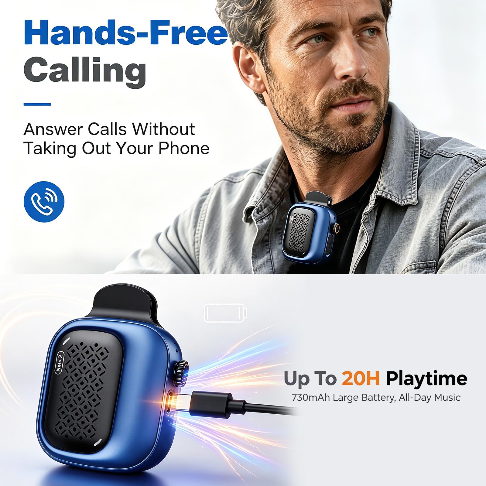 SBUSFGT Altoparlante Bluetooth indossabile, impermeabile IP69, a clip, 3 modi indossabili, ultraleggero, antipolvere, resistente alle alte temperature, per escursioni, nuoto, doccia, attività