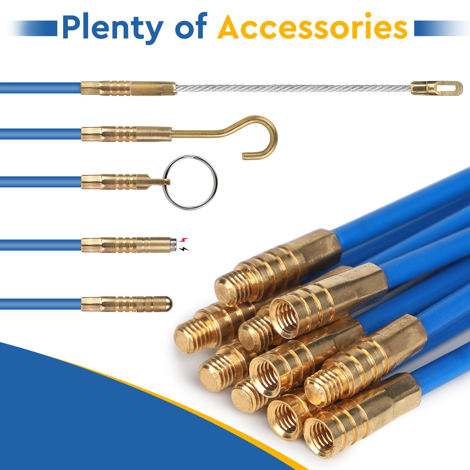 EFUTURETIME 10 x Guia Pasacables Profesional 33cm (Ø 4mm) Aguja Flexible de Fibra de Vidrio, Guia Cable Puller con Accesorios
