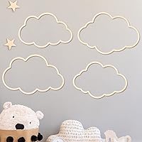 Vista 5 de 4 piezas Boho Nursery Cloud Star Decoración de pared de madera para habitación de bebé, luna de ratán, decoración de pared de arco iris de madera