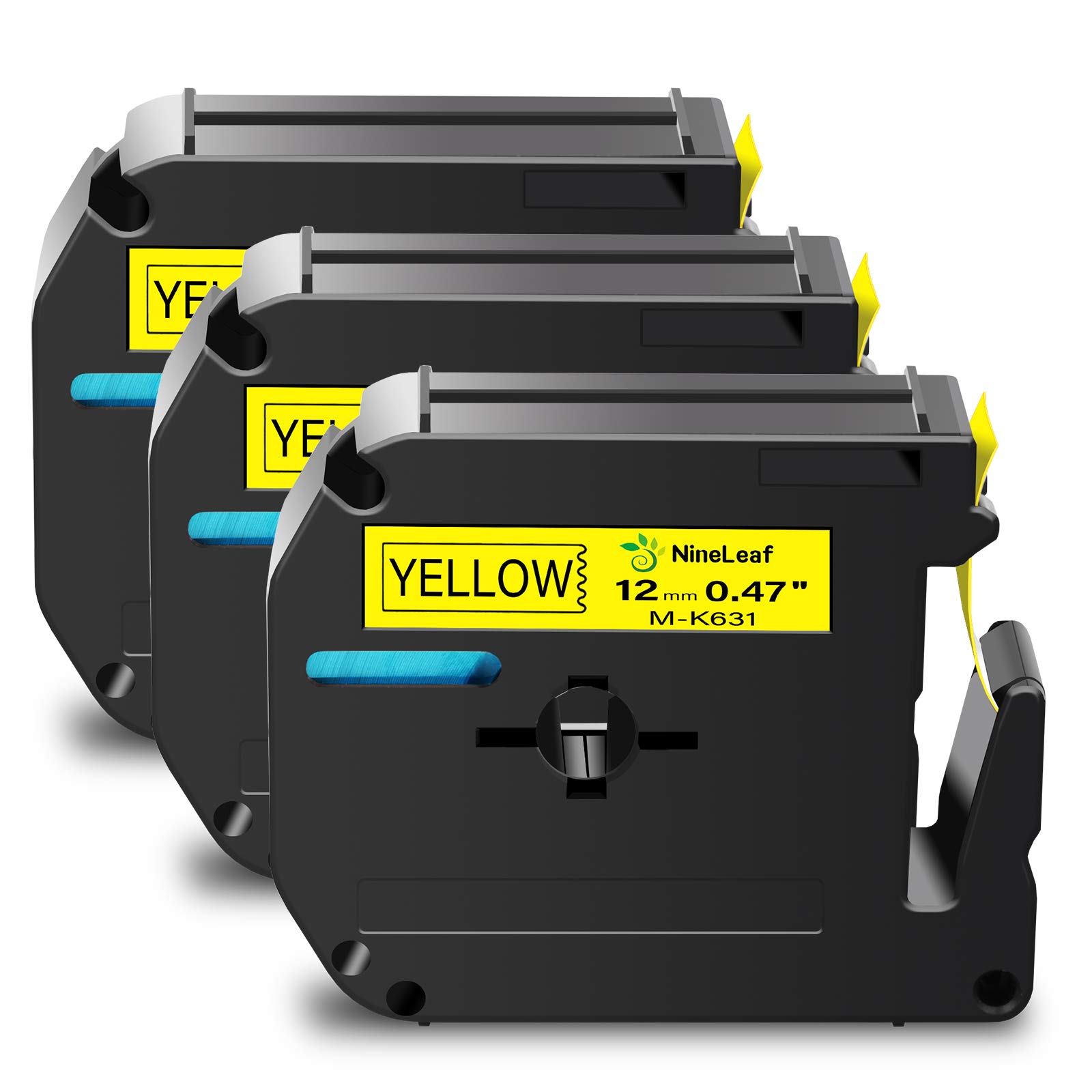 NineLeaf3 Pack Compatible for Brother P-Touch M Label Tape MK631 M-K631 M631 Black on Yellow 1/2" (12mm) x 26.2ft (8m) Labeling Refill Cartridge Work in PT-45M PT-65 PT-70 PT-80 PT-M95 Label Maker