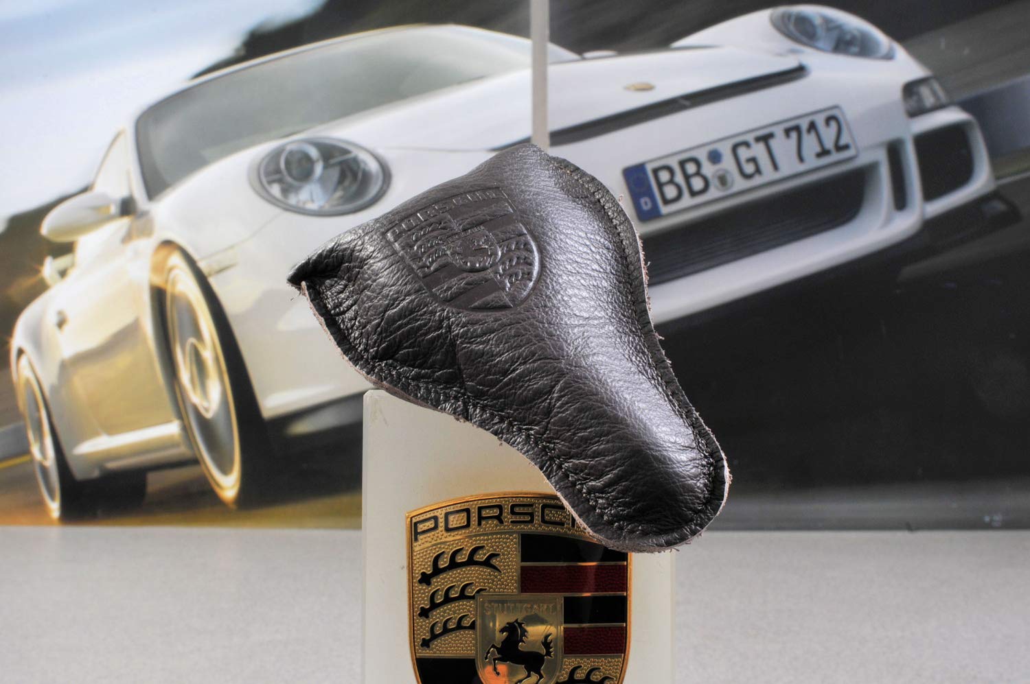 Porsche Manómetro clásico de presión de neumáticos + funda de piel 911 944 964 993.