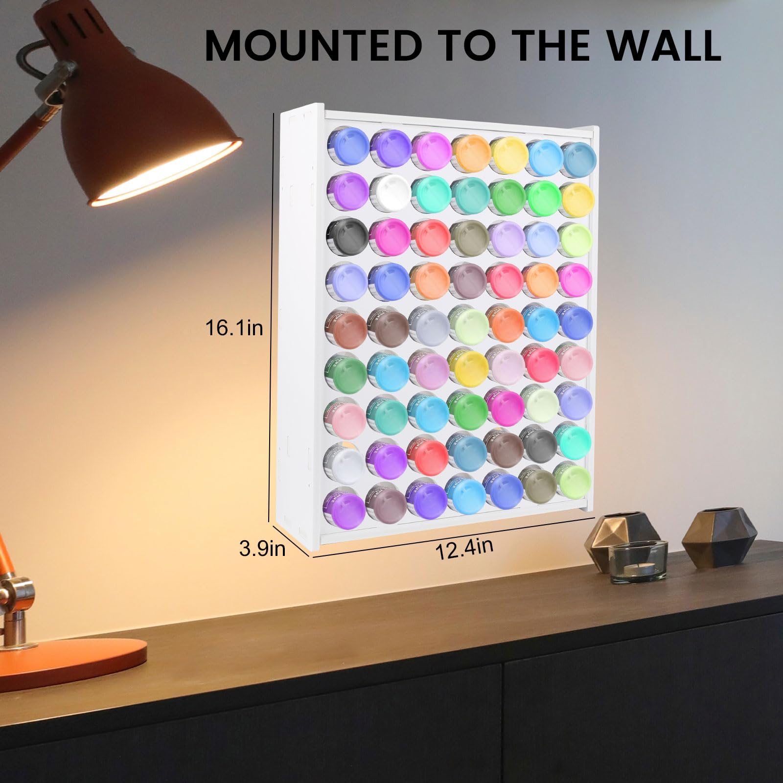 Organizador de pintura artesanal con 63 agujeros para juego de pintura en miniatura, estante de almacenamiento de pintura para manualidades montado en la pared, soporte de pintura artesanal