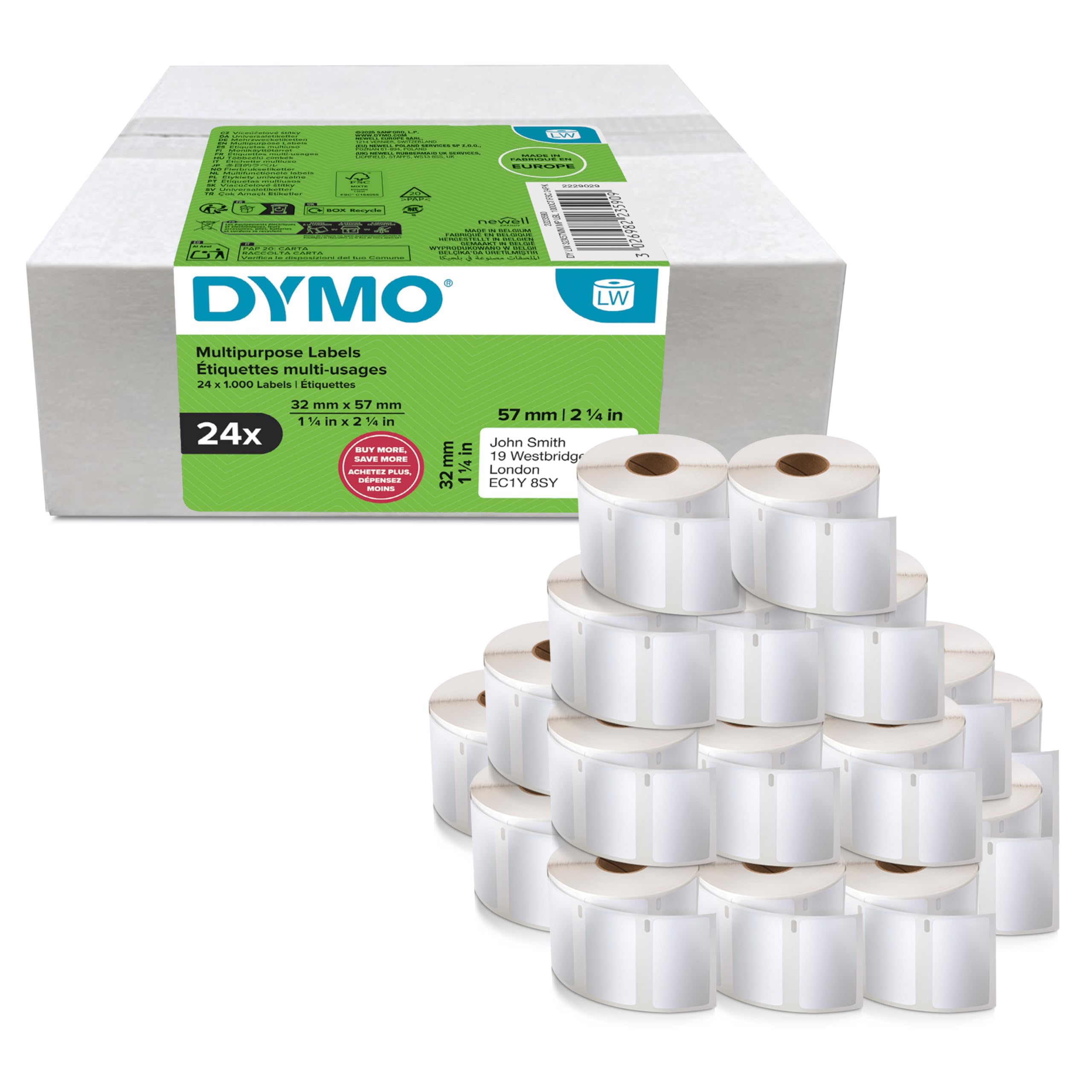 Dymo Authentic Labelwriter Multi-Purpose Labels | 32Mm X 57Mm | 24 Rol