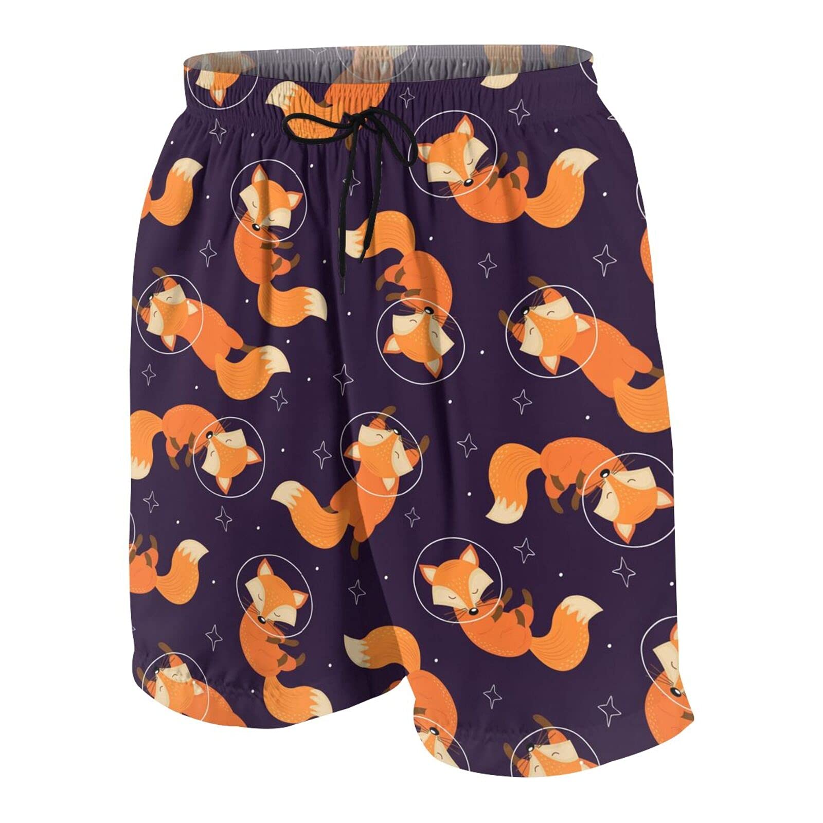 Funny Fox Galaxy Teen's Summer Hot Pants Drawstring Elastic Waist Boxer Trunks Gym Beach Shorts with Pockets for 14-16 Years Old