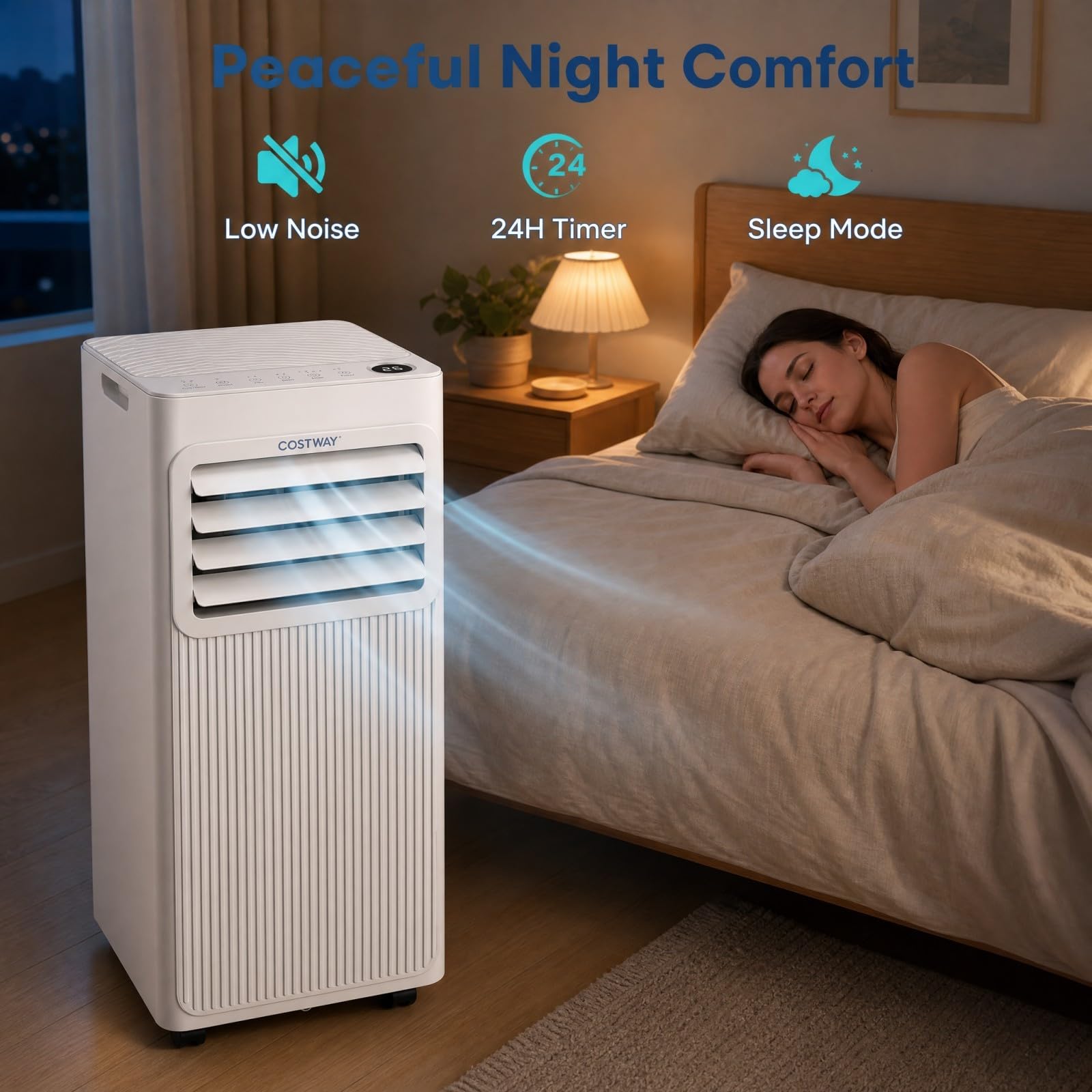 LIFEZEAL Climatiseur Mobile Silencieux, Climatiseur Portable, avec Refroidissement, Déshumidification, Ventilation, Mode Sommeil, Minuterie 24h, Minuterie 24h (9000, BTU, Style2)